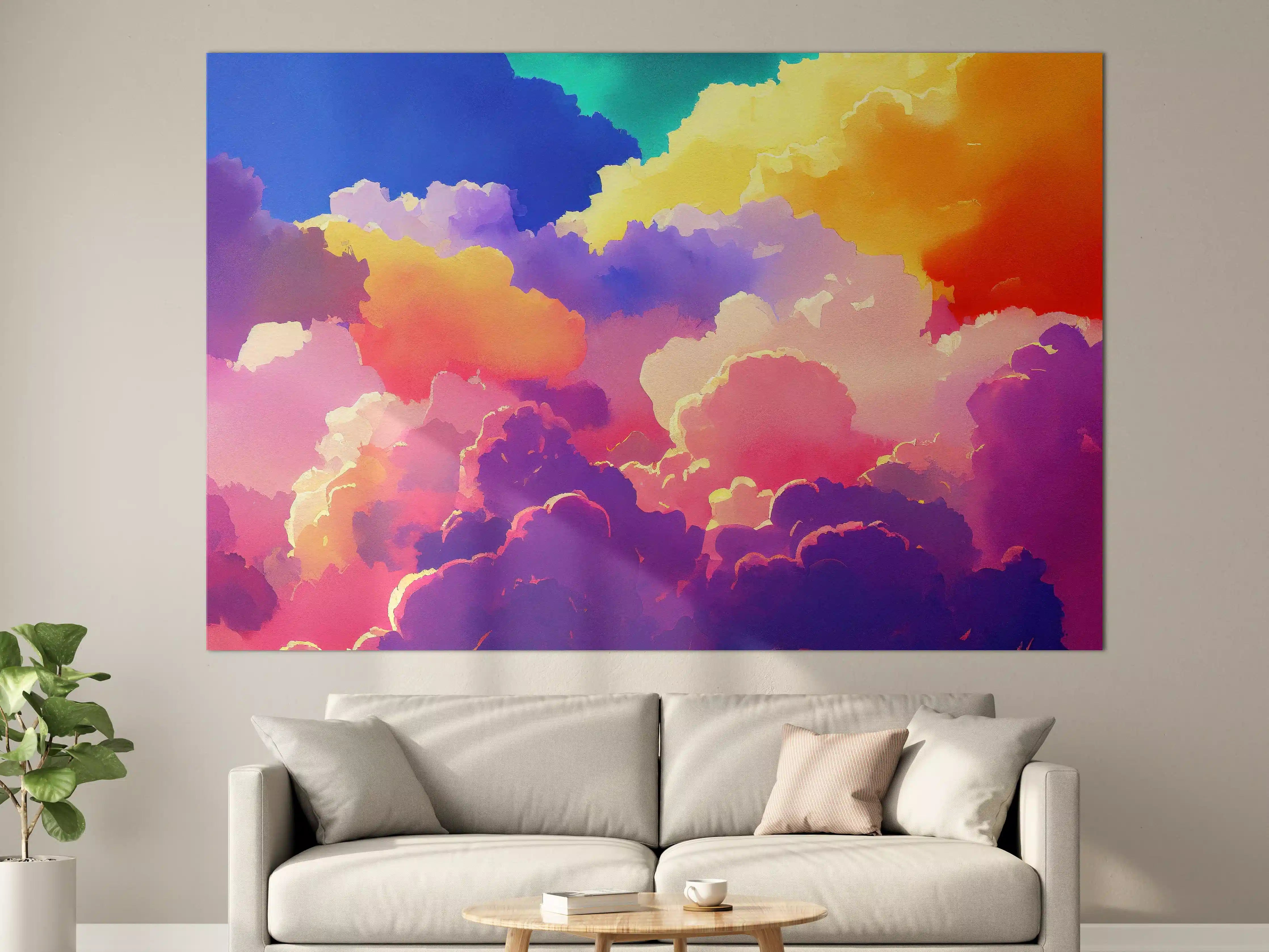 Große Wandbilder - Himmel mit Wolken. Aquarell Illustration von farbigen Wolken.