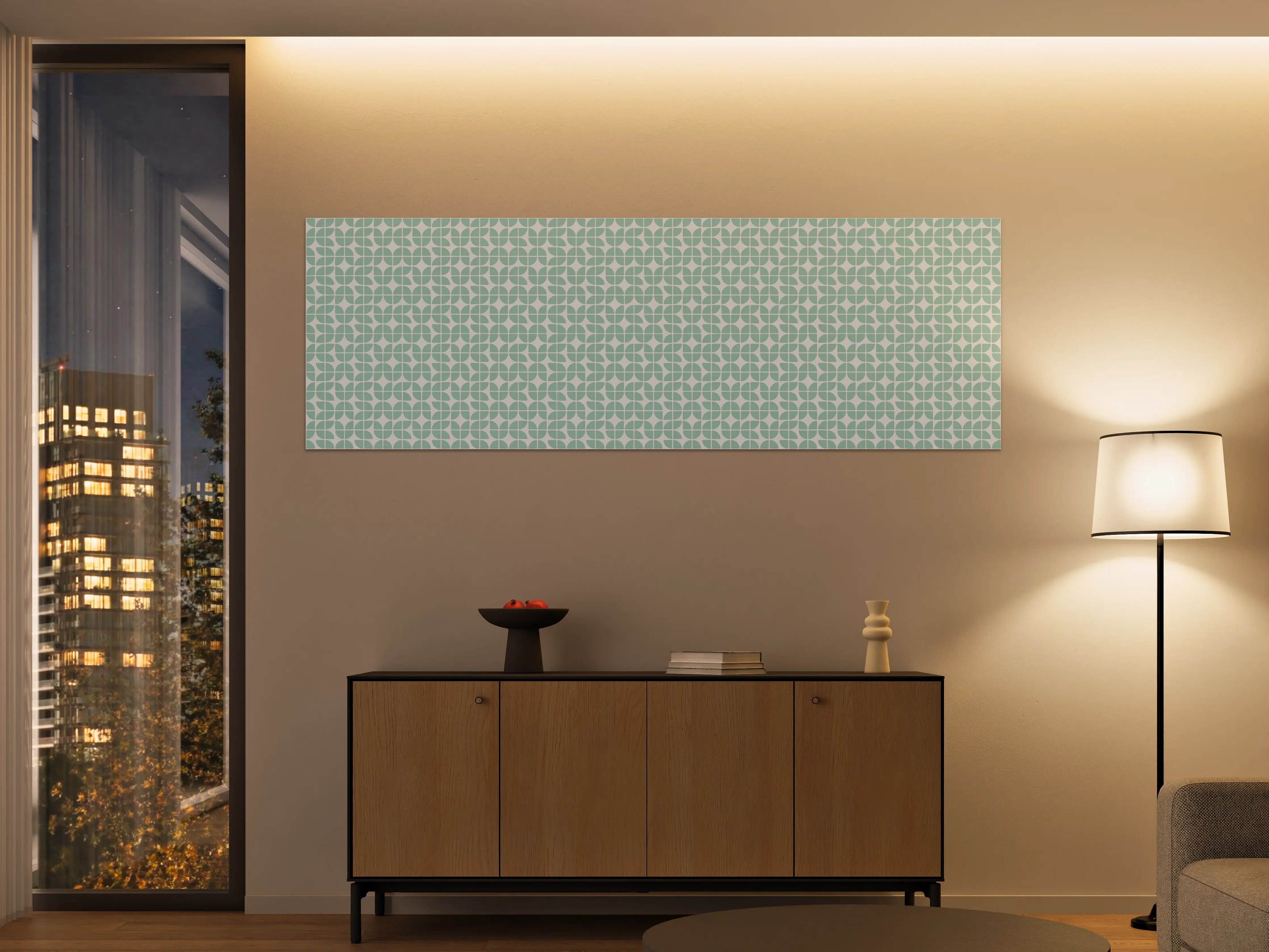 Große Wandbilder - Hintergrund mit zartem geometrischem Muster in Mint und Weiß