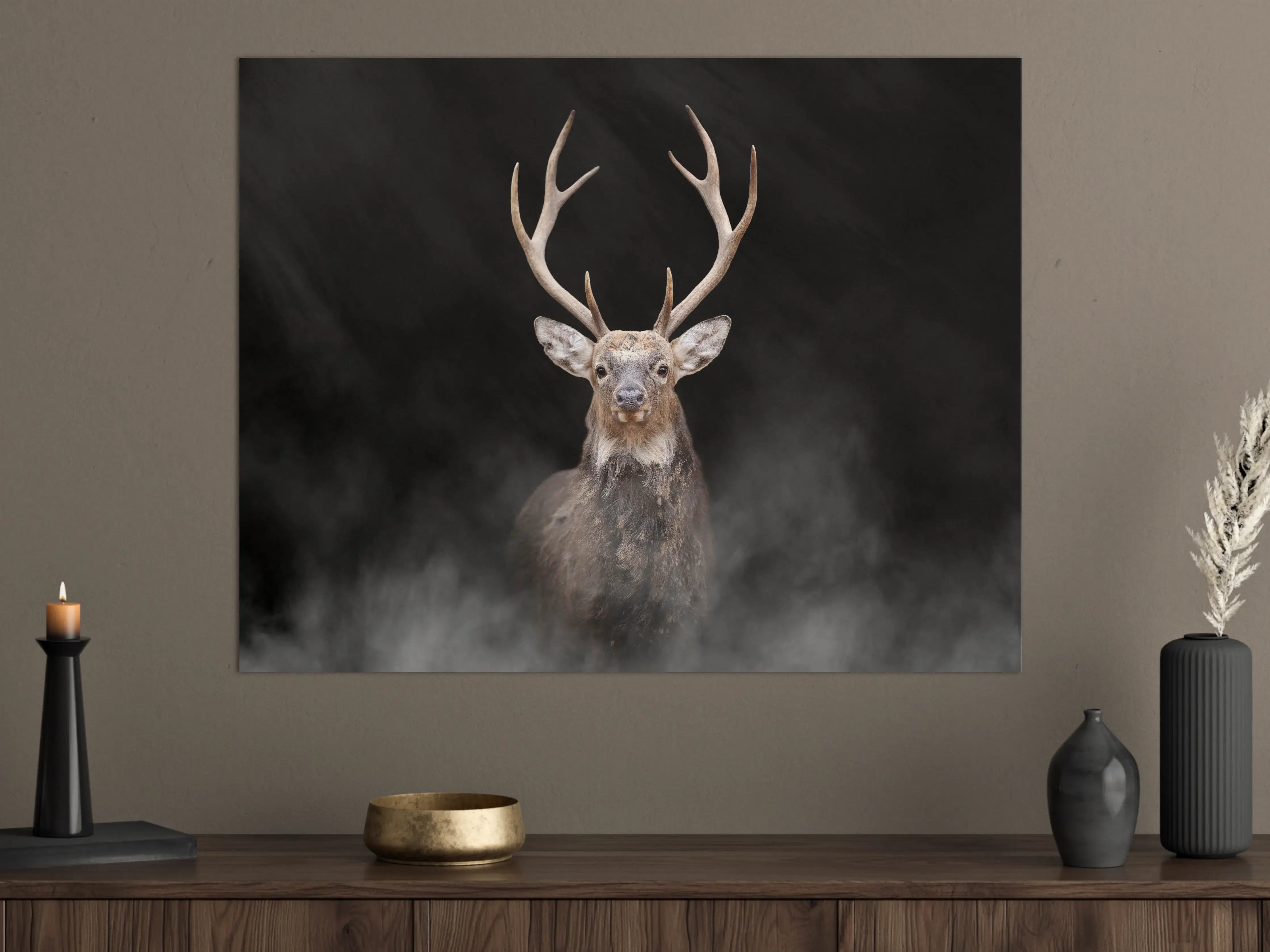 Große Wandbilder - Hirsch frontal im Nebel