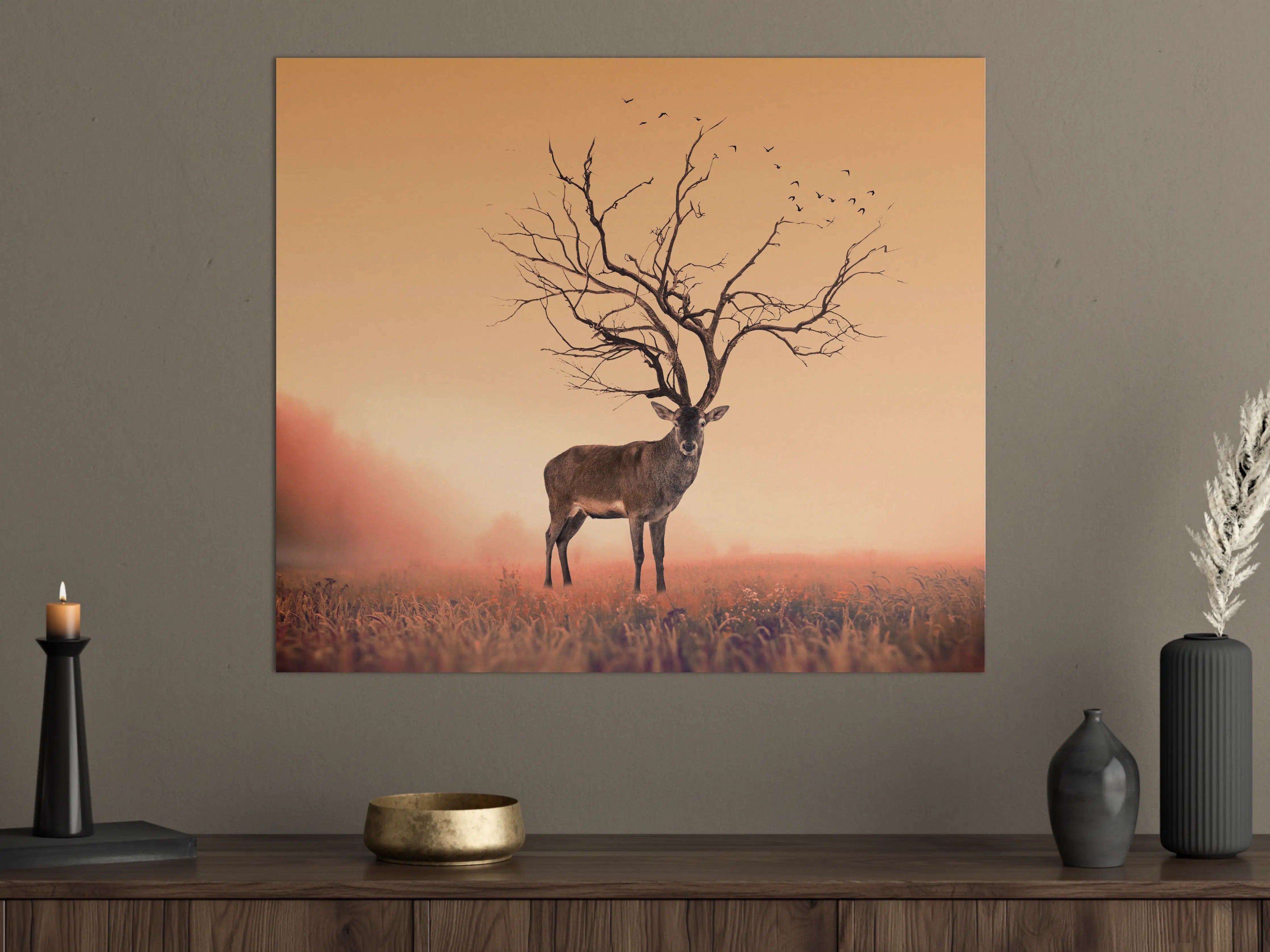 Große Wandbilder - Hirsch mit abstraktem Baum-Geweih