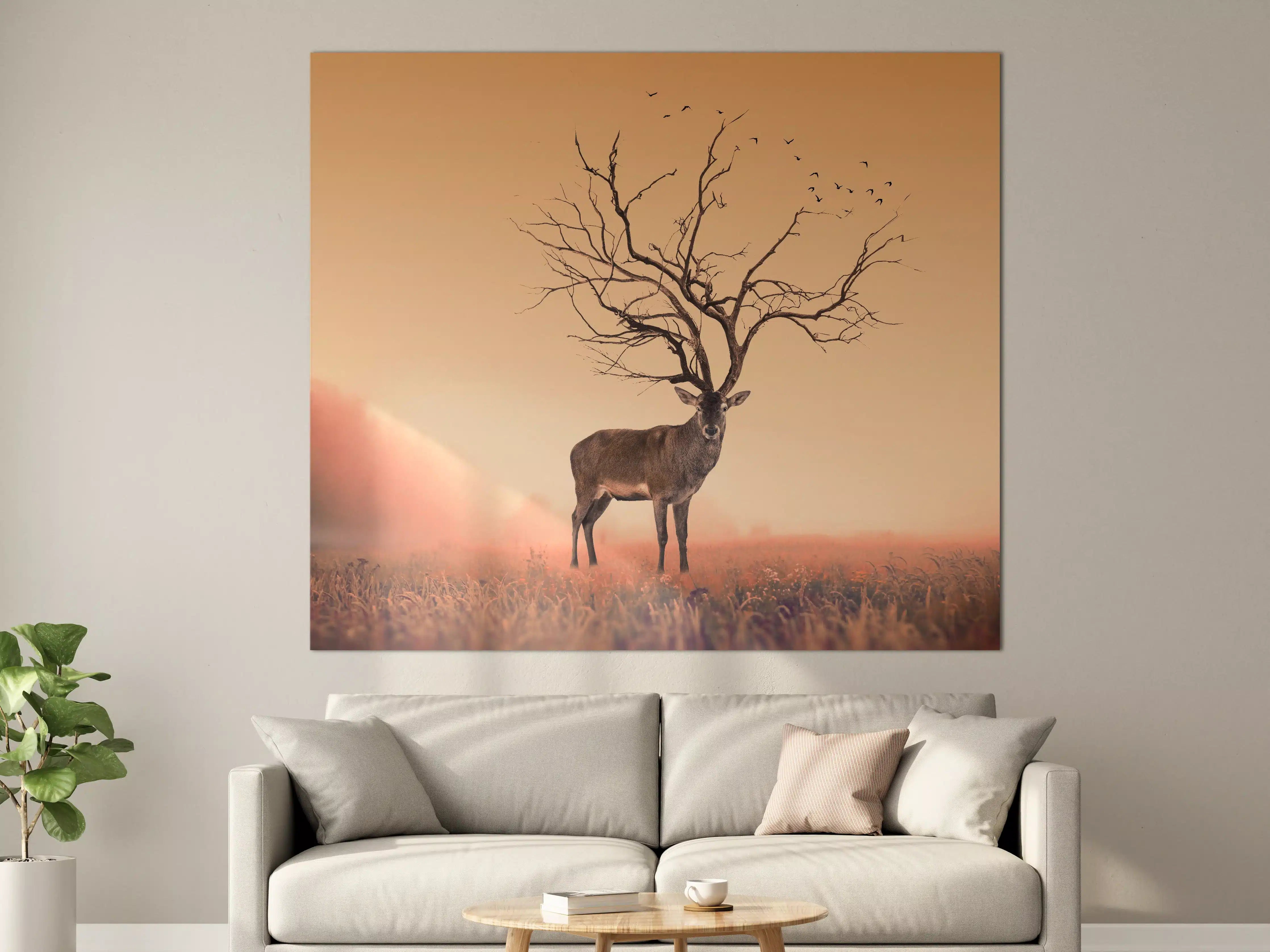 Große Wandbilder - Hirsch mit abstraktem Baum-Geweih