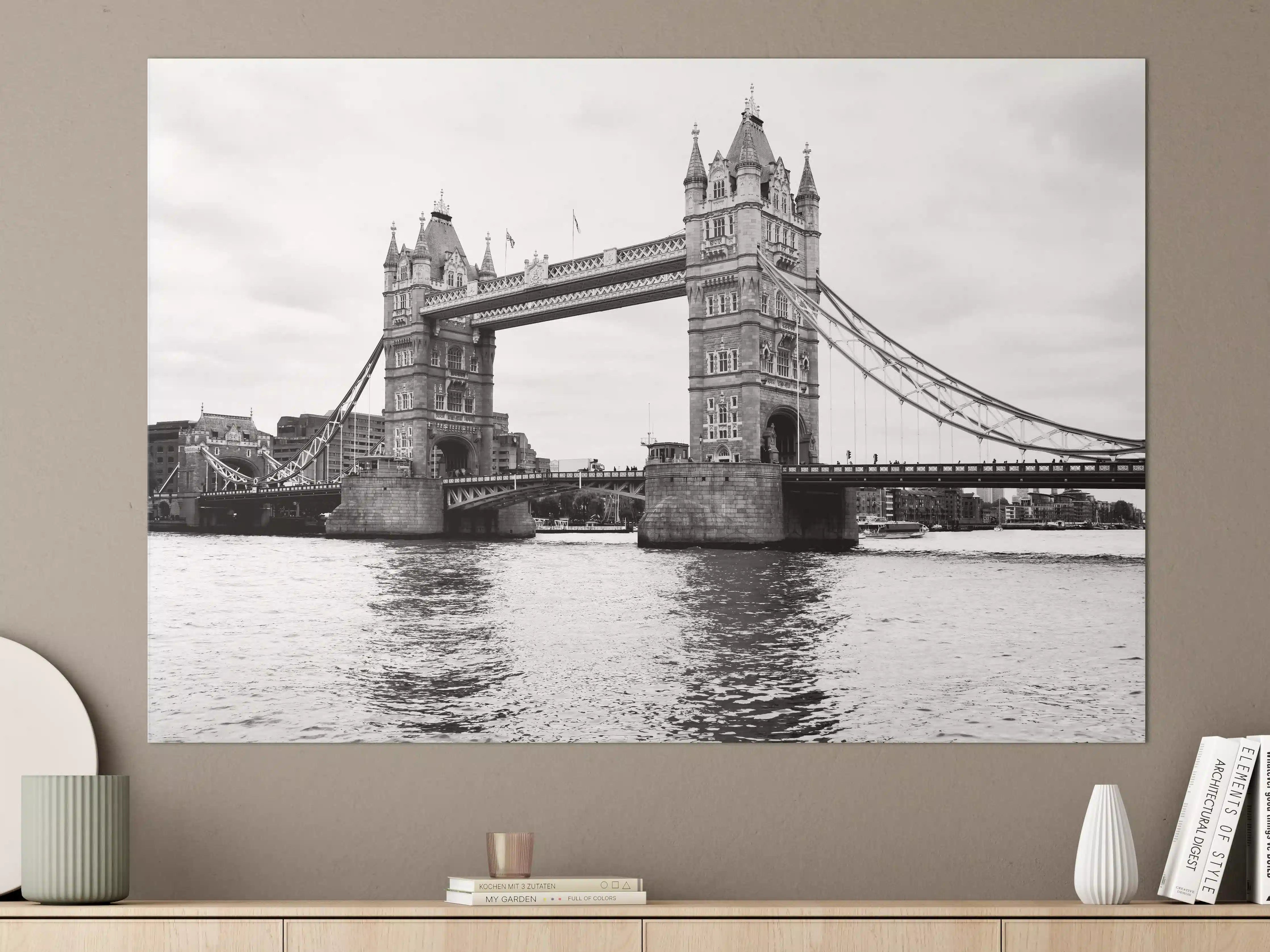Große Wandbilder - Historische Londoner Brücke in Schwarz-Weiß