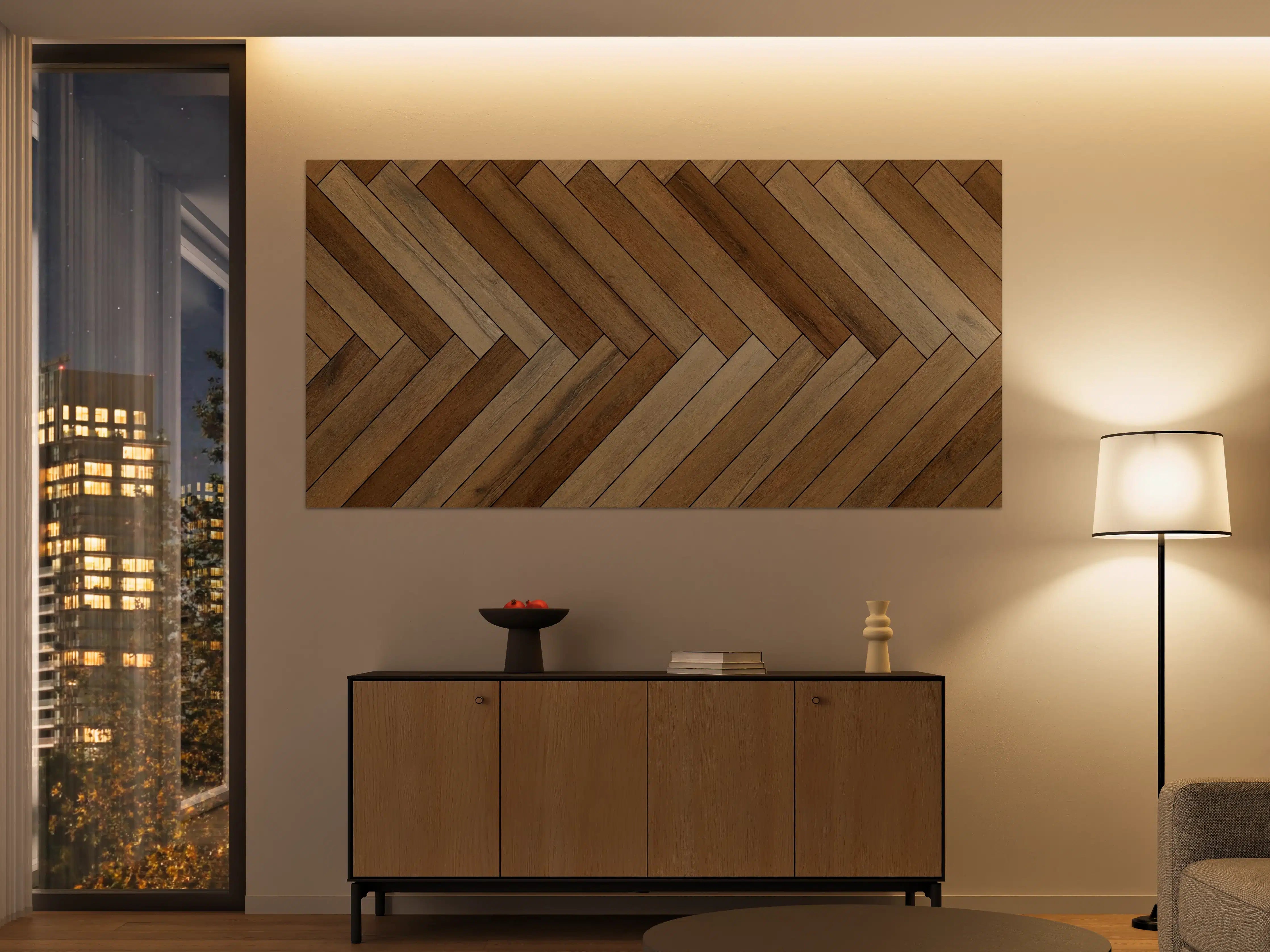 Große Wandbilder - Hölzernes Bodendesign mit diagonalen Linien