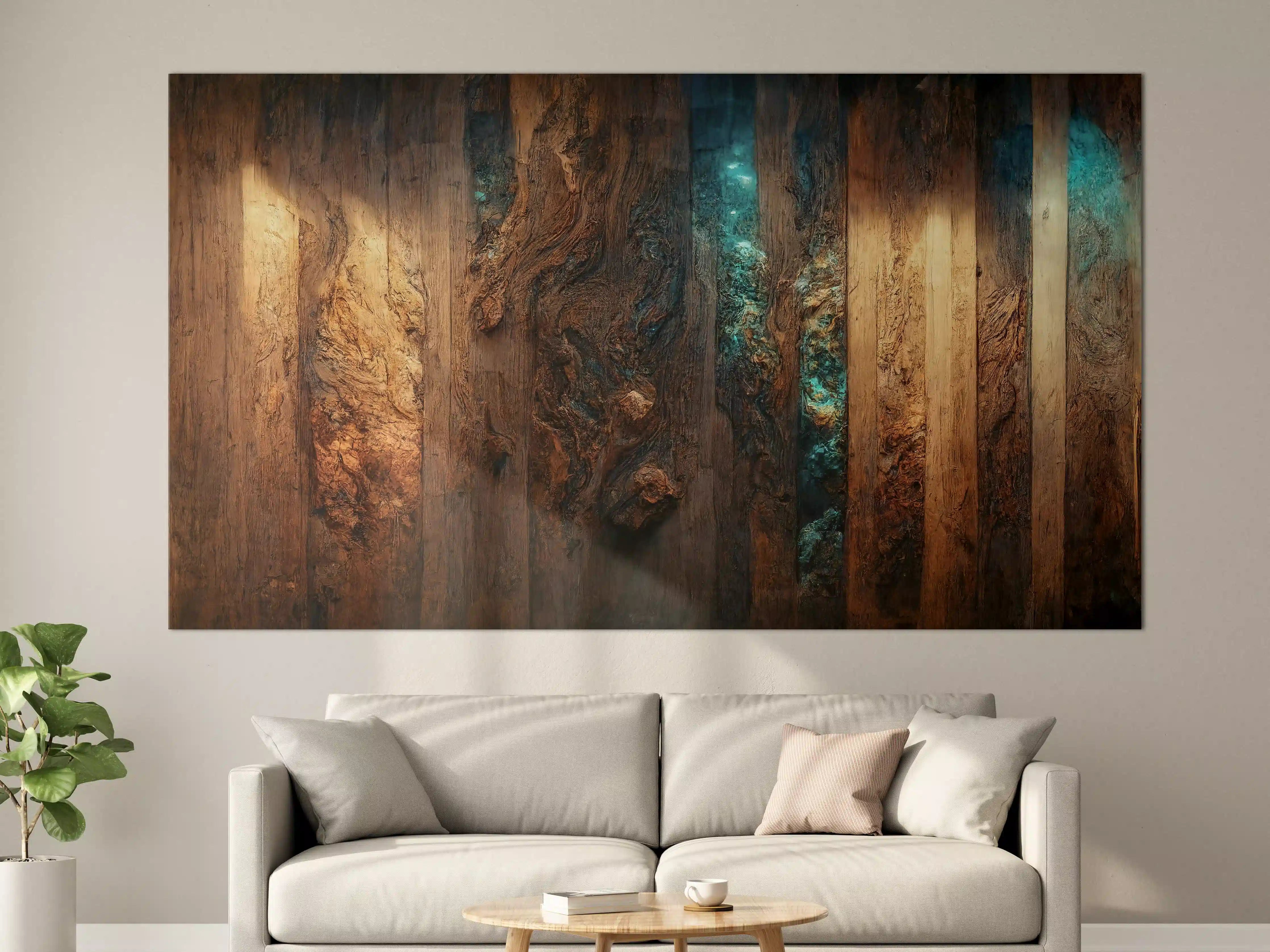 Große Wandbilder - Holztisch mit blauen Epoxidharz