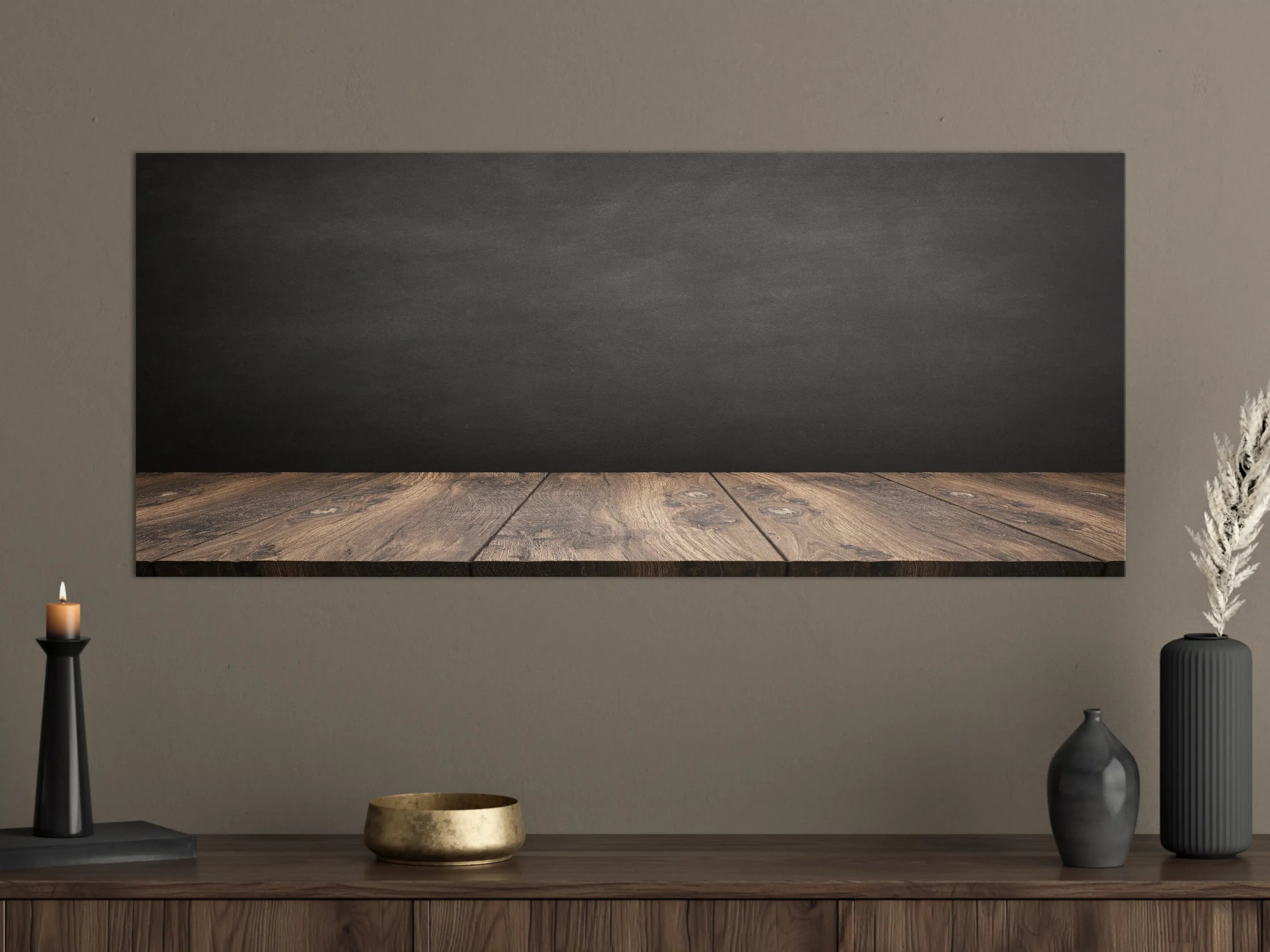 Große Wandbilder - Holztisch mit schwarzer Wandtafel