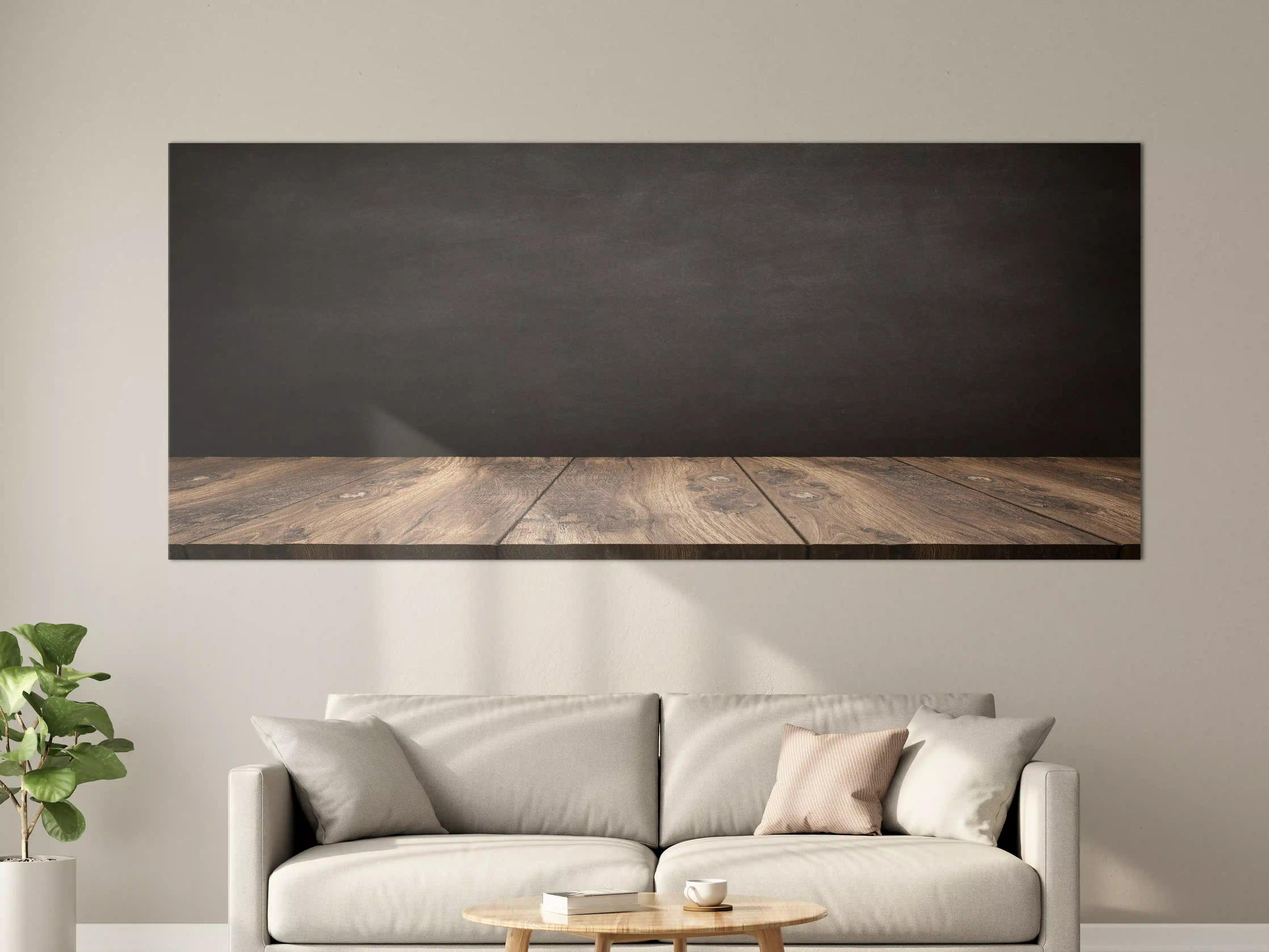 Große Wandbilder - Holztisch mit schwarzer Wandtafel