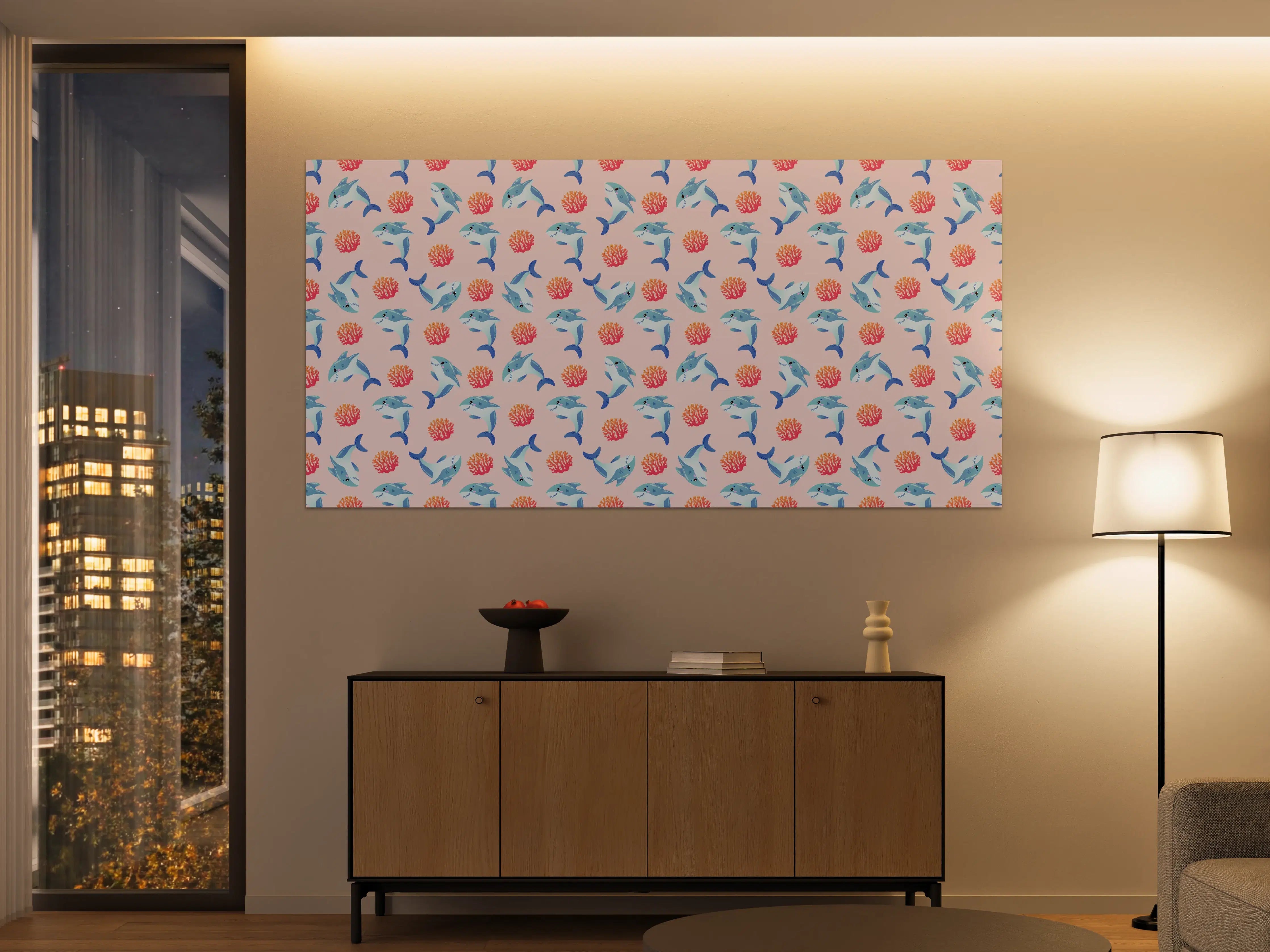 Große Wandbilder - Hummingbird and Coral Pattern in Pastellfarben