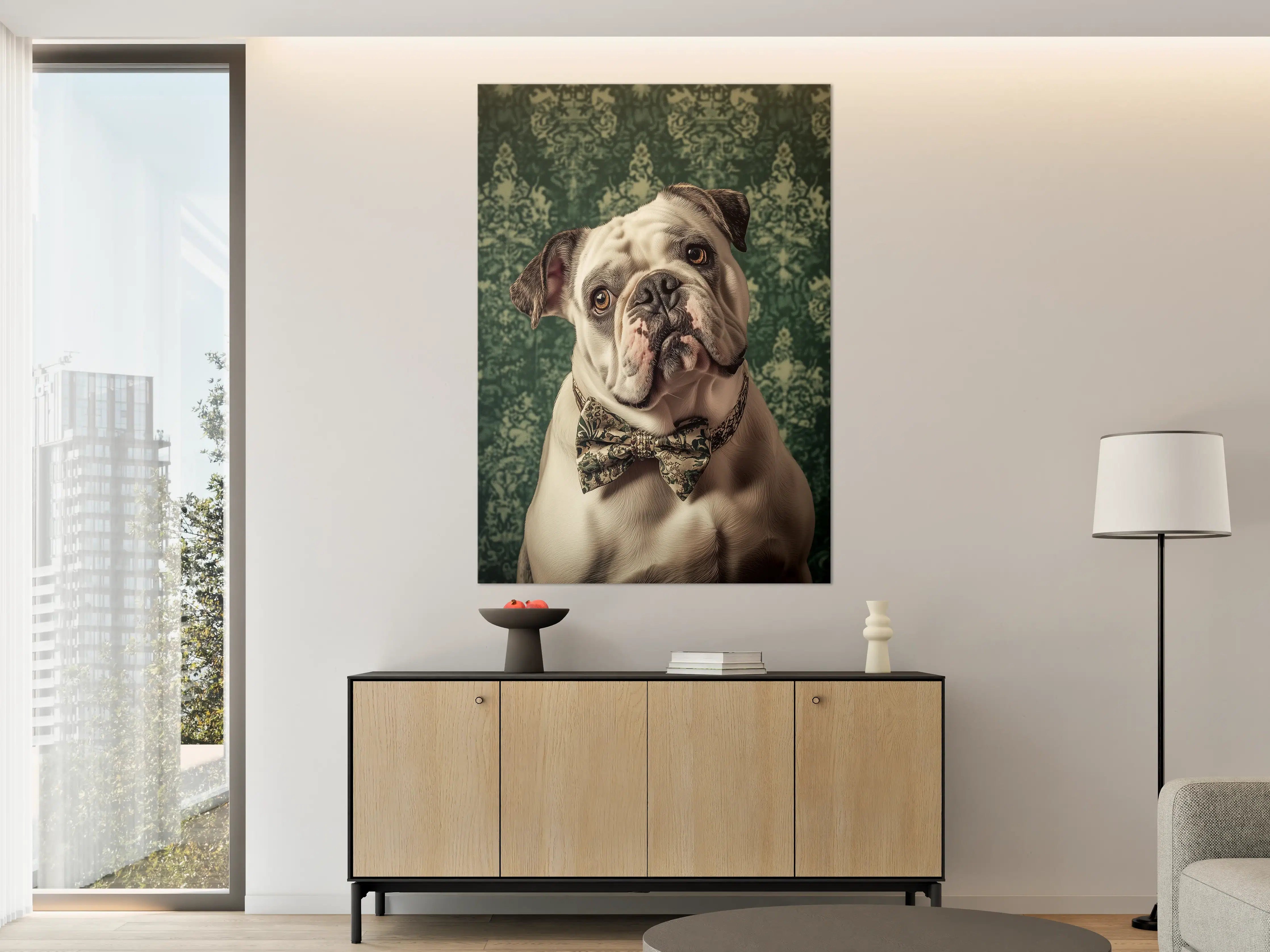Große Wandbilder - Hunde-Porträt mit elegante Schleife