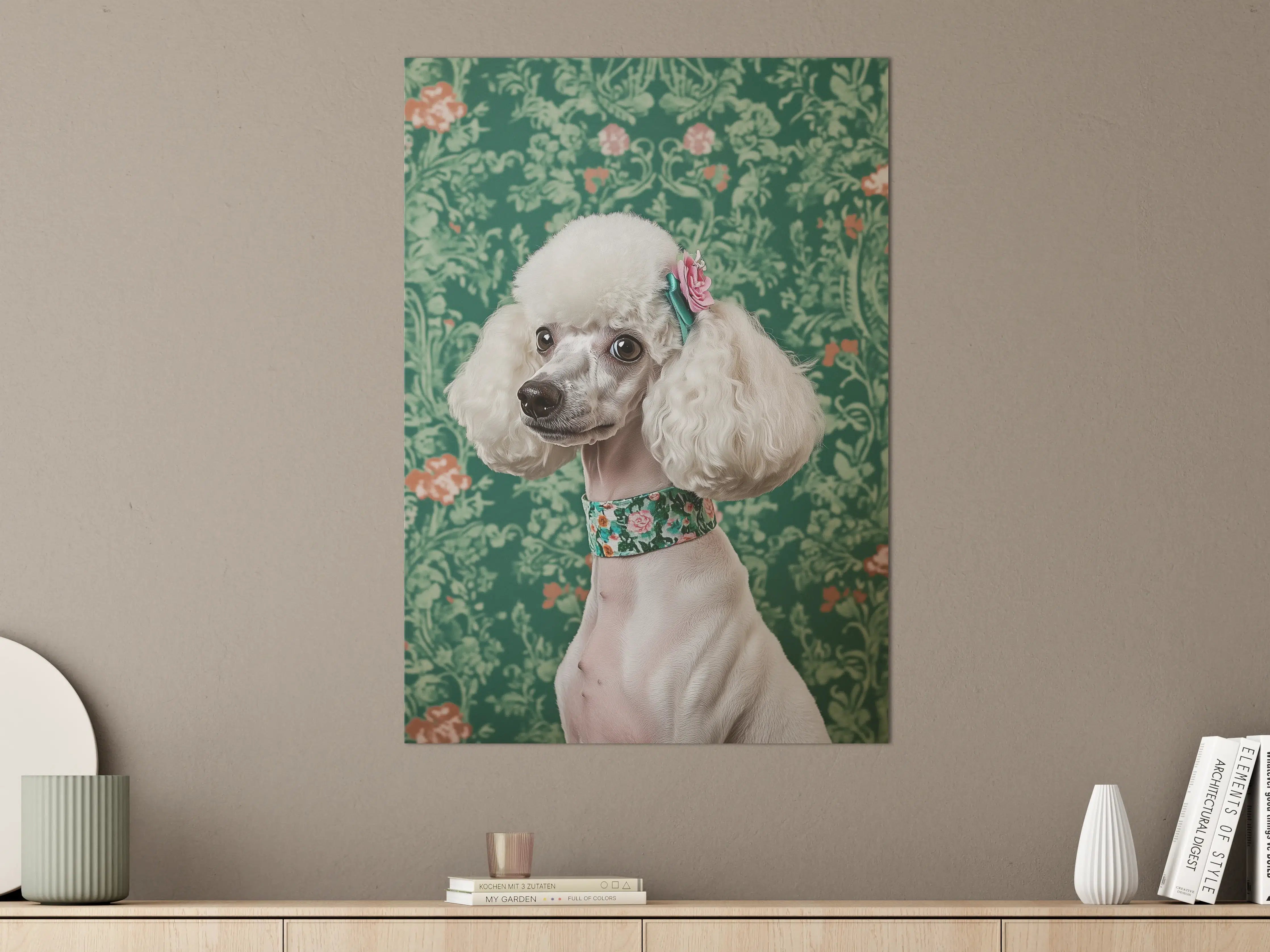 Große Wandbilder - Hundefoto mit Blumenschmuck