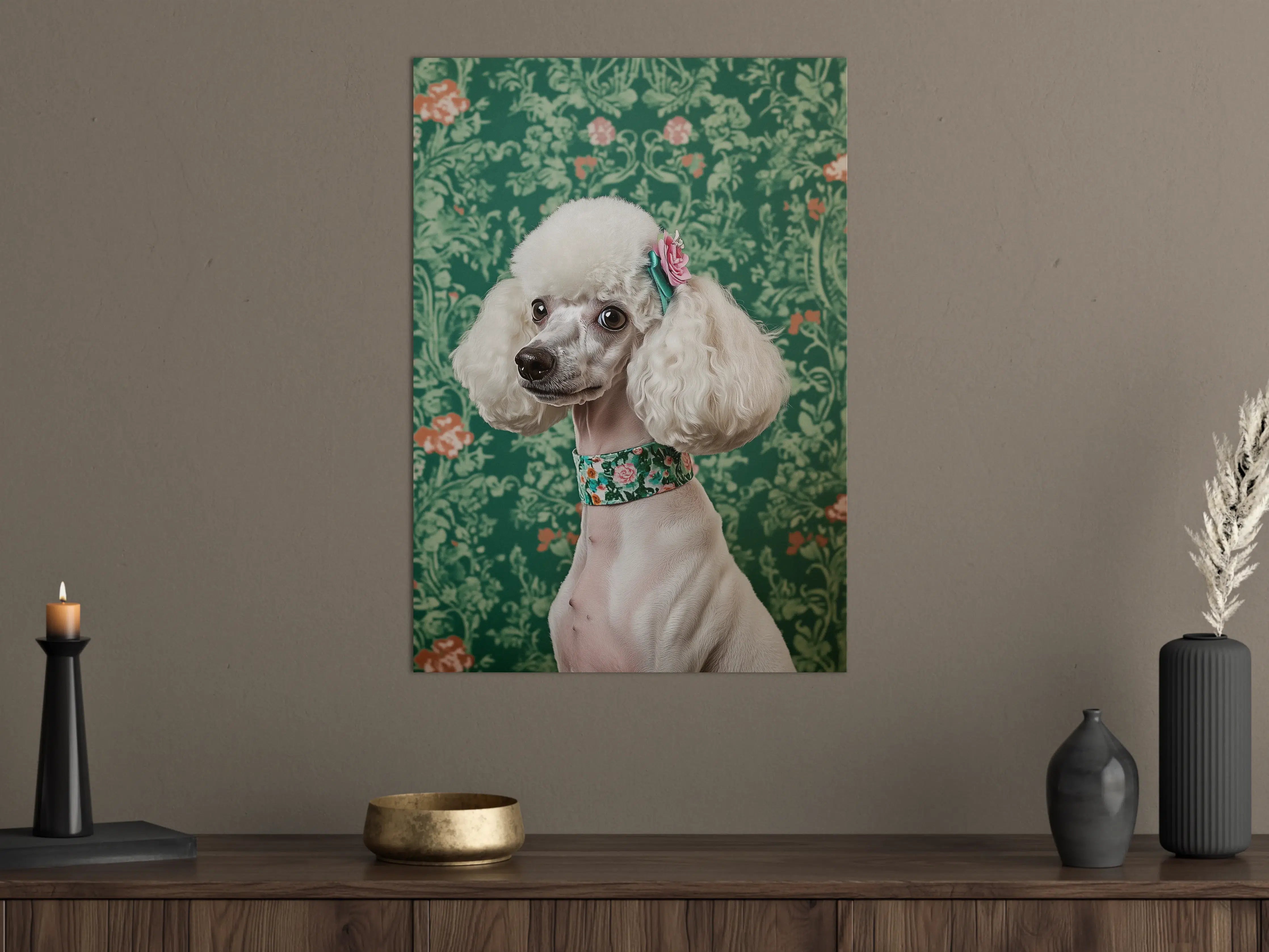 Große Wandbilder - Hundefoto mit Blumenschmuck