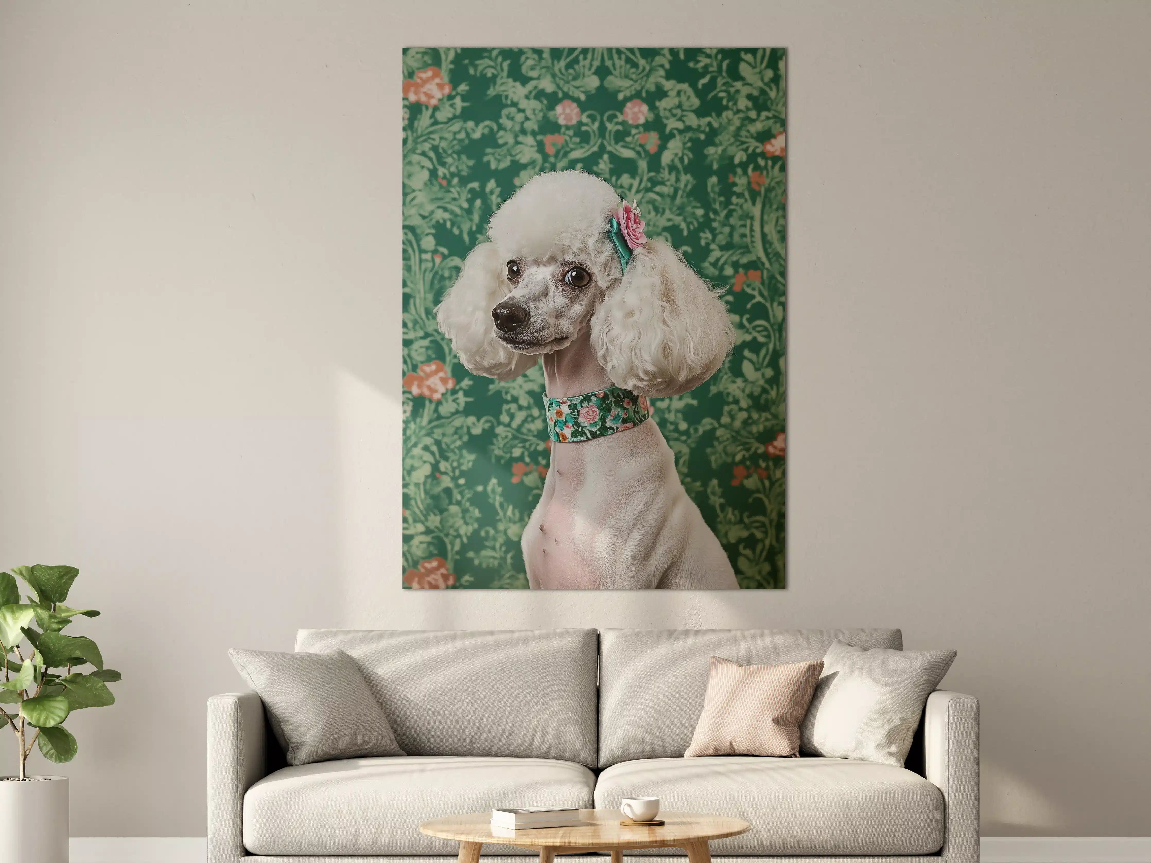 Große Wandbilder - Hundefoto mit Blumenschmuck