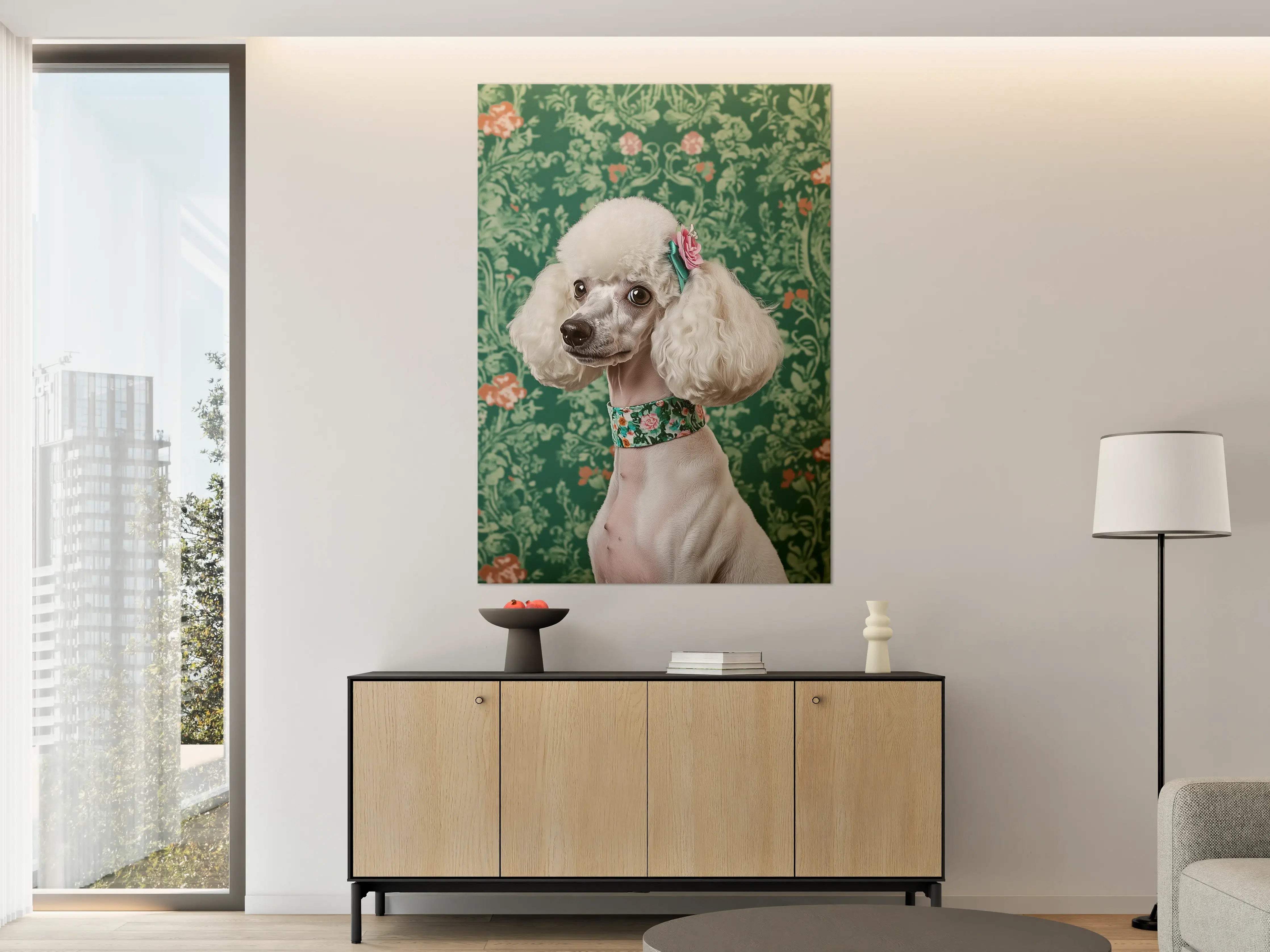 Große Wandbilder - Hundefoto mit Blumenschmuck