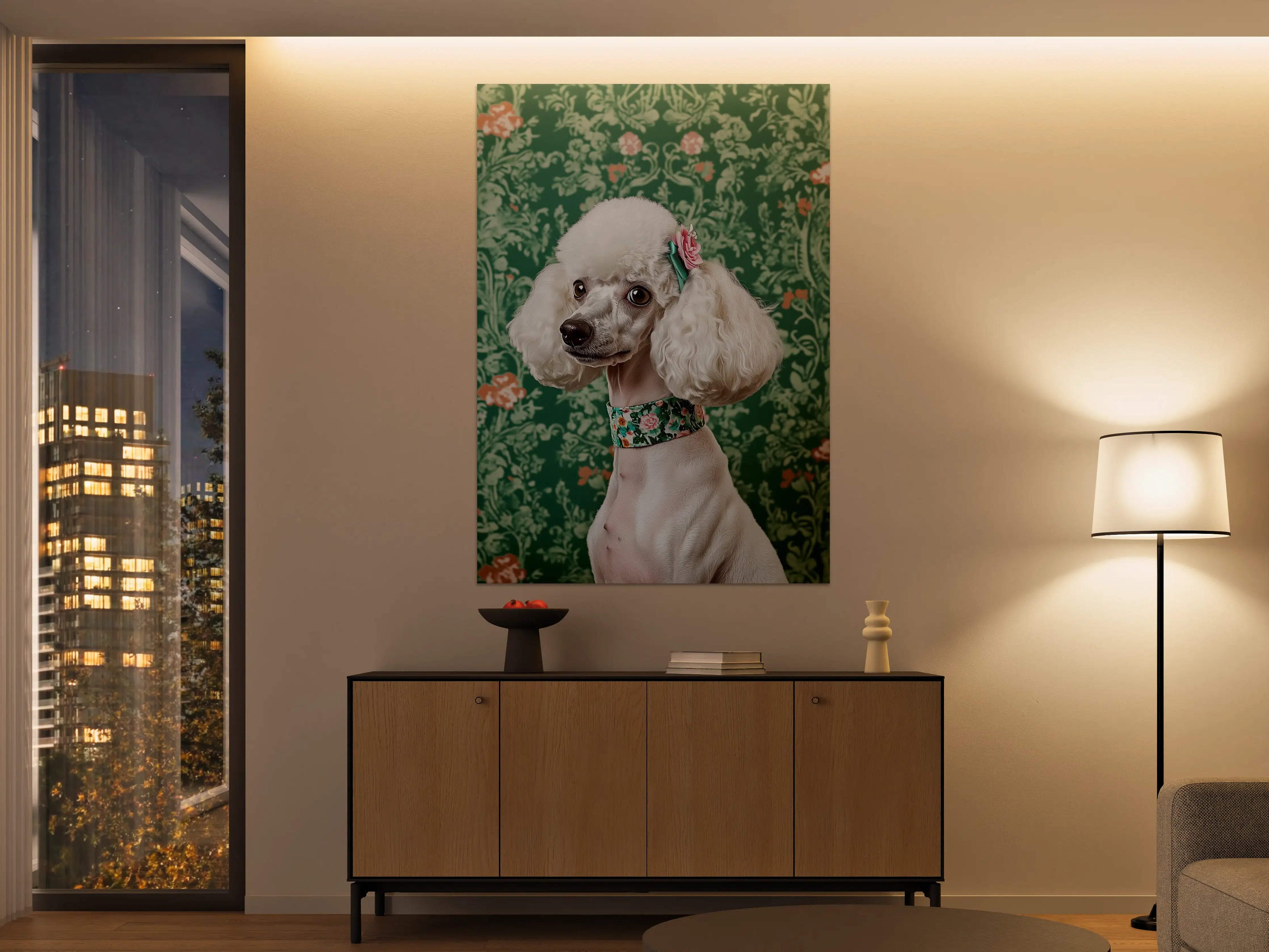 Große Wandbilder - Hundefoto mit Blumenschmuck