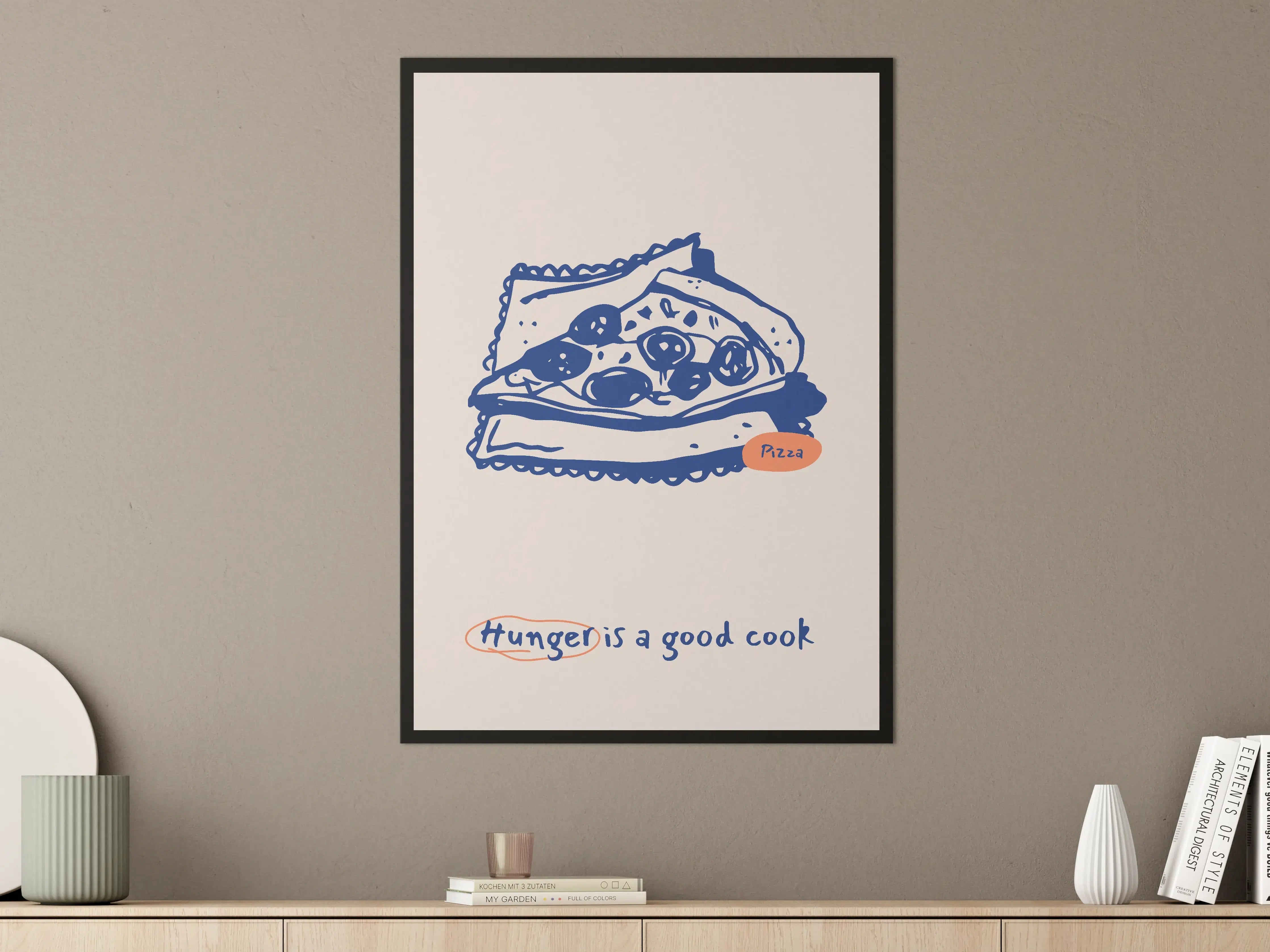 Große Wandbilder - Illustratives Pizzastück mit Humor