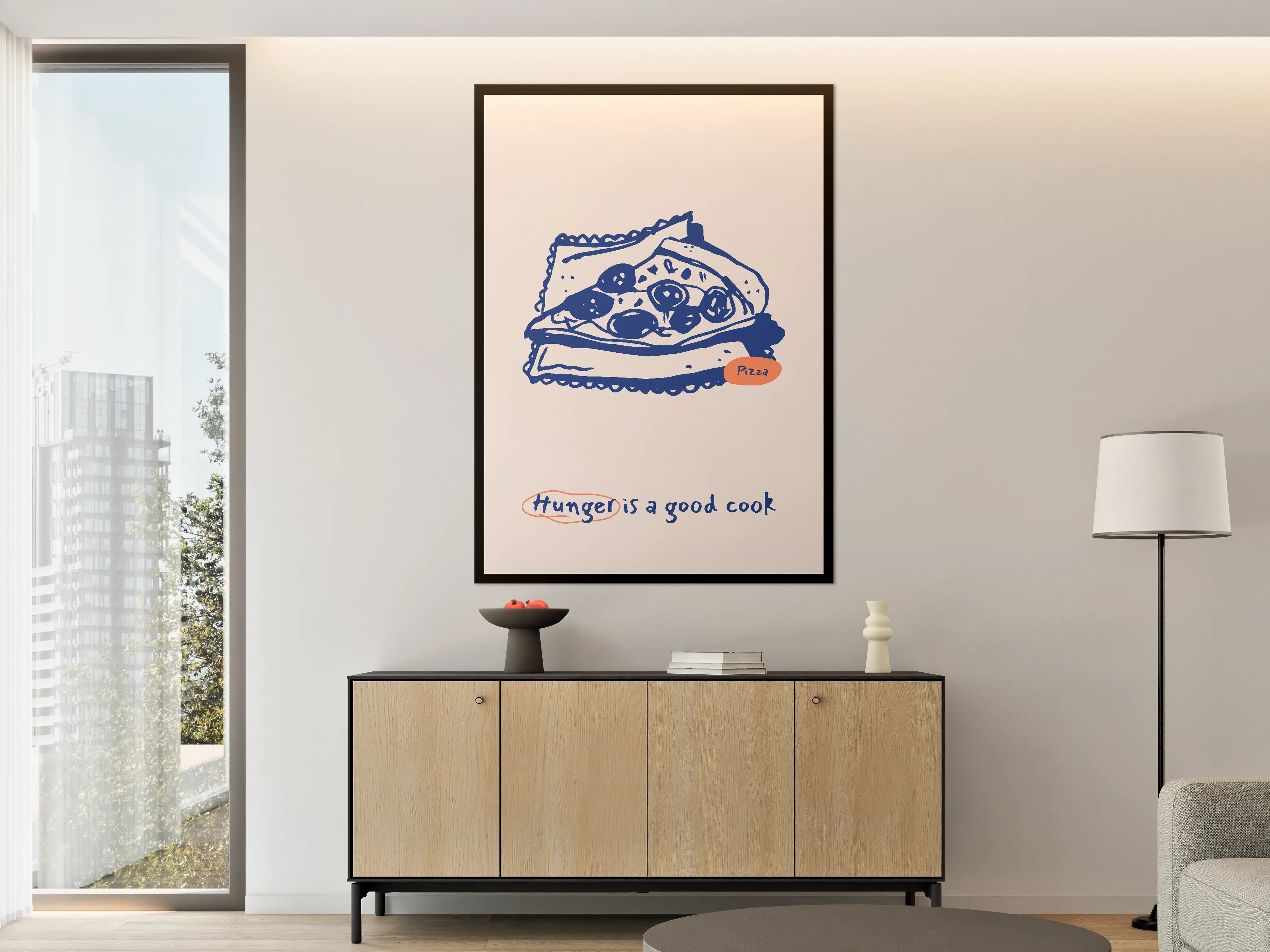Große Wandbilder - Illustratives Pizzastück mit Humor