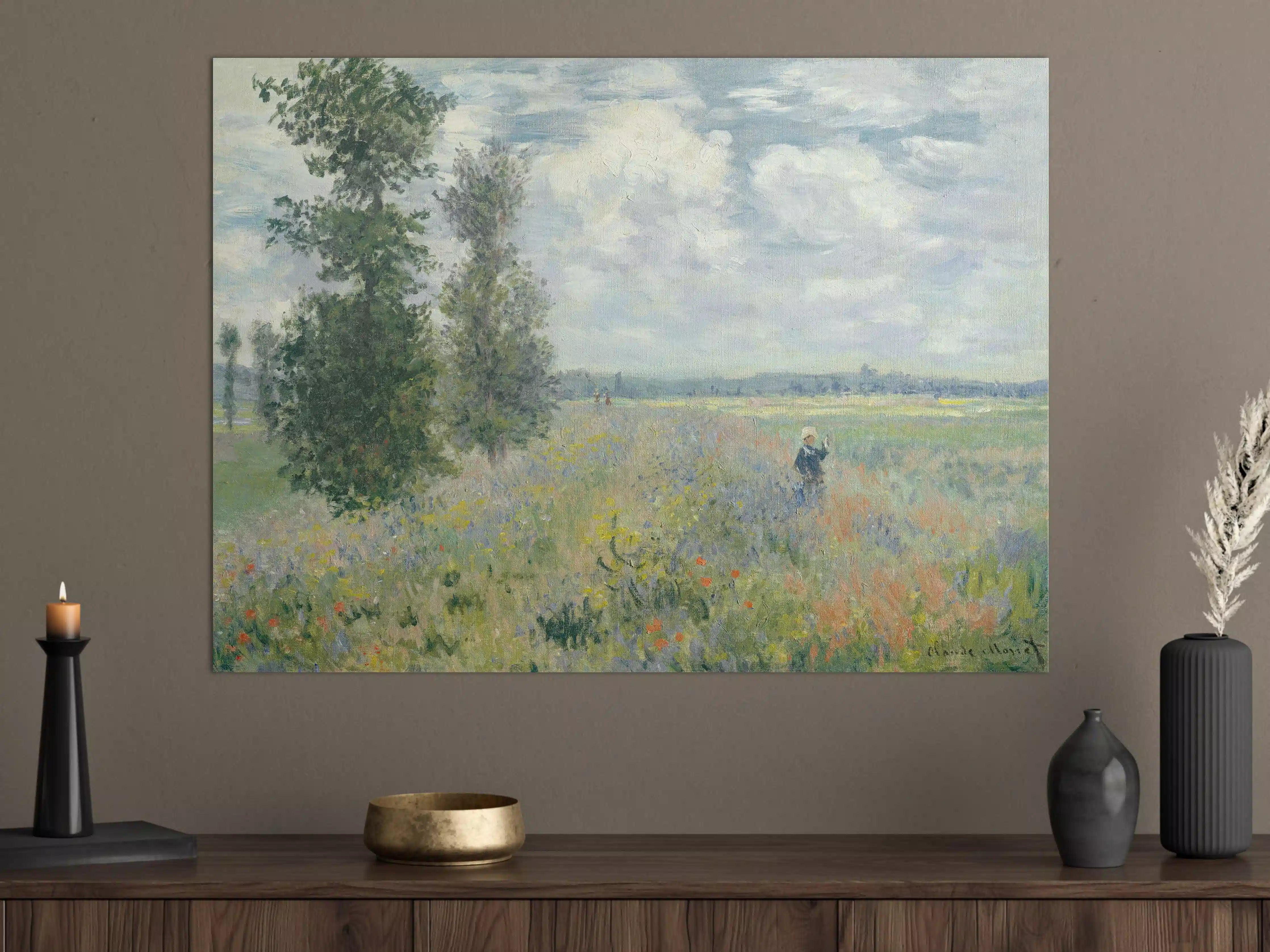 Große Wandbilder - Impressionistische Blumenwiese mit Bauer im Feld