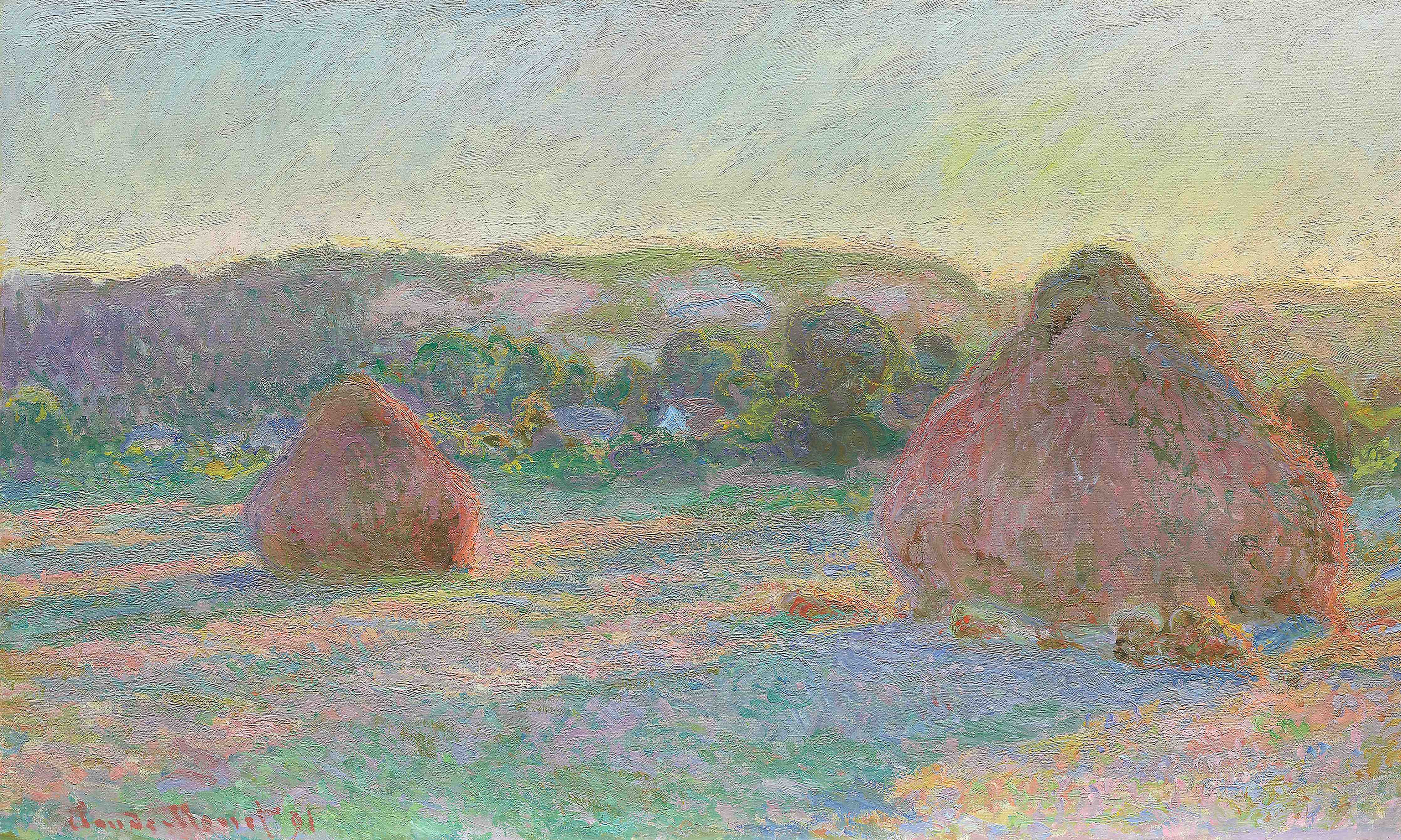 Große Wandbilder-Impressionistische Heuhaufen in Feldlandschaft