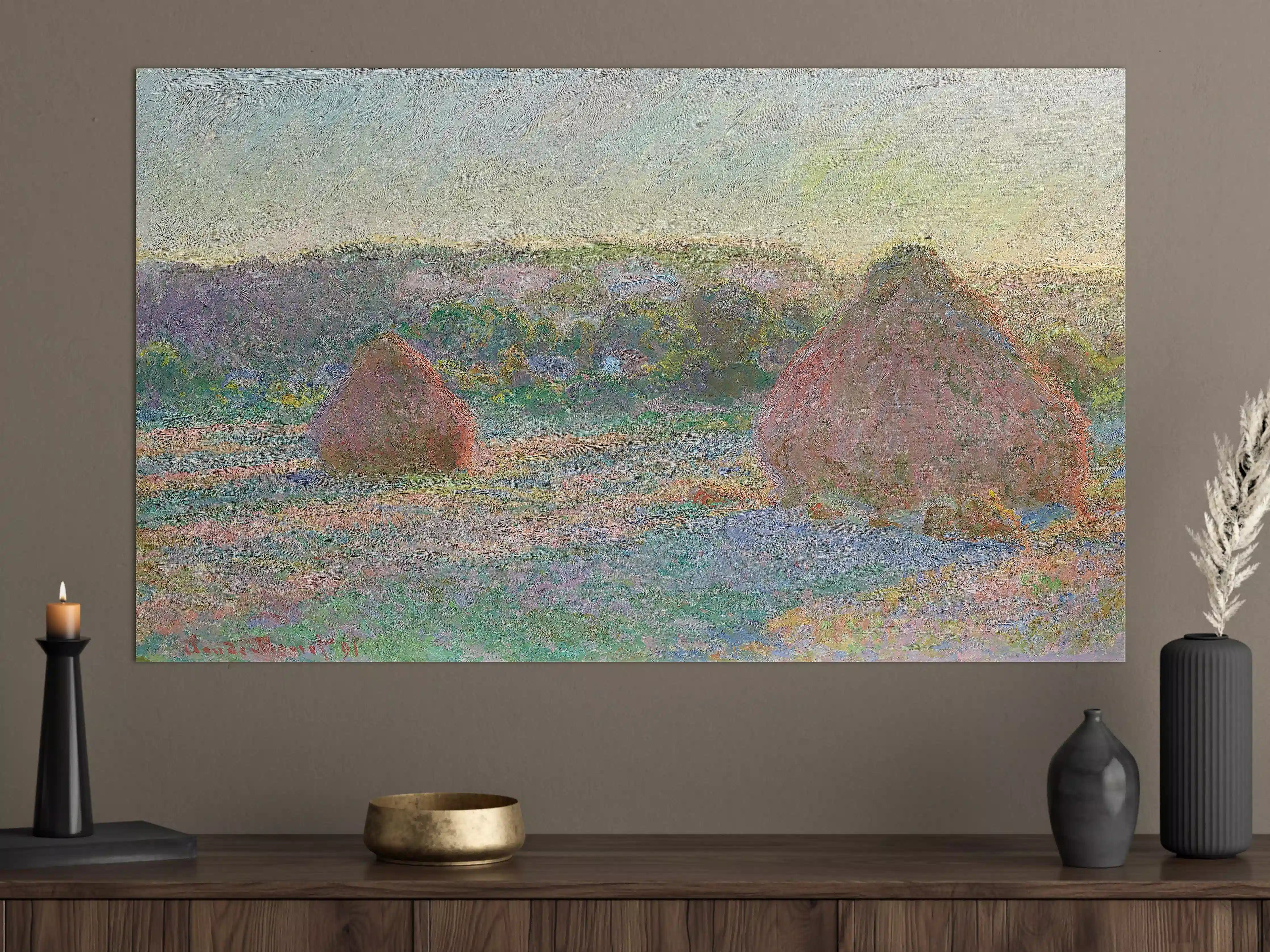 Große Wandbilder - Impressionistische Heuhaufen in Feldlandschaft