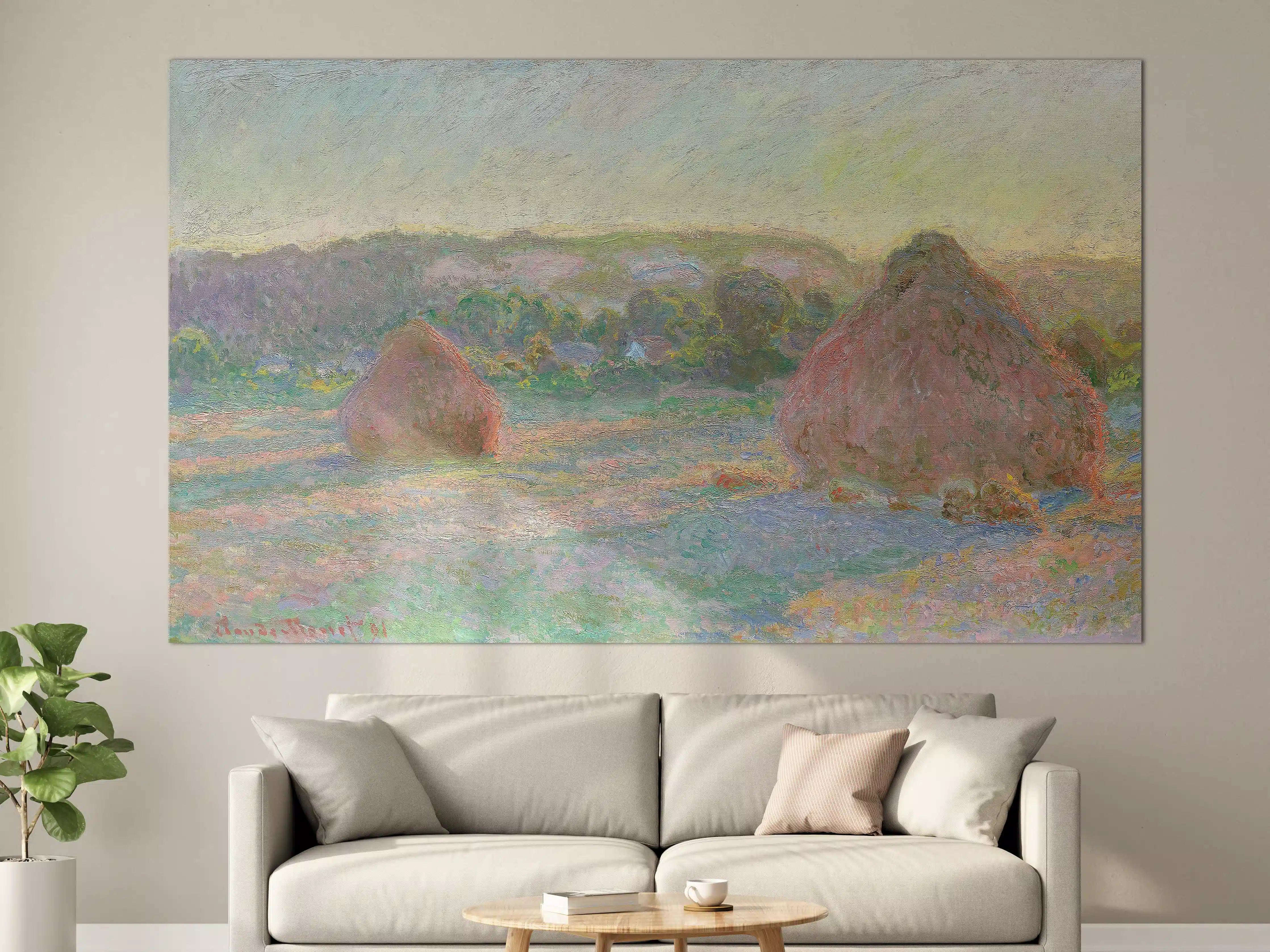 Große Wandbilder - Impressionistische Heuhaufen in Feldlandschaft