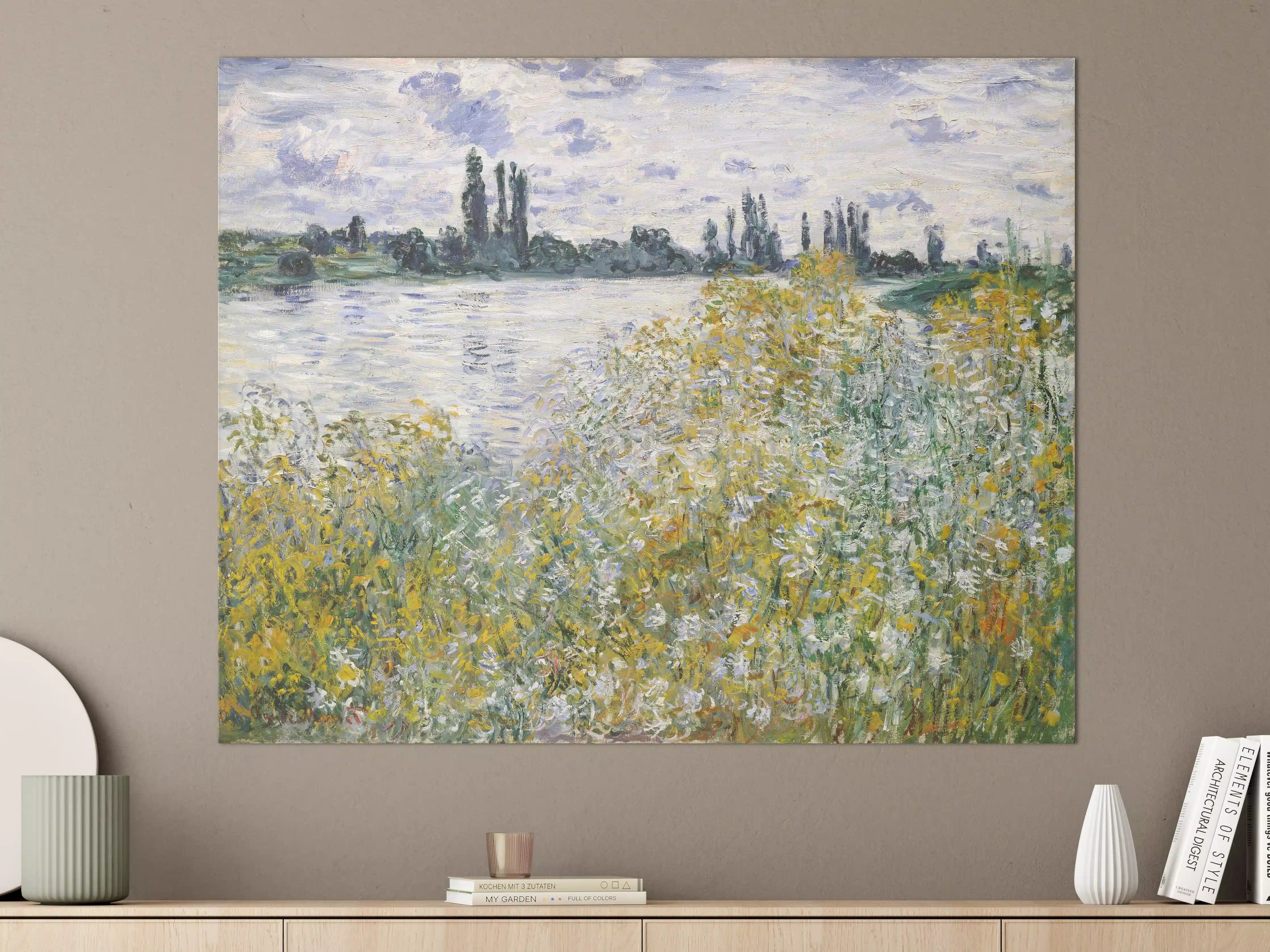 Große Wandbilder - Impressionistische Landschaft mit Wasser und Blumen
