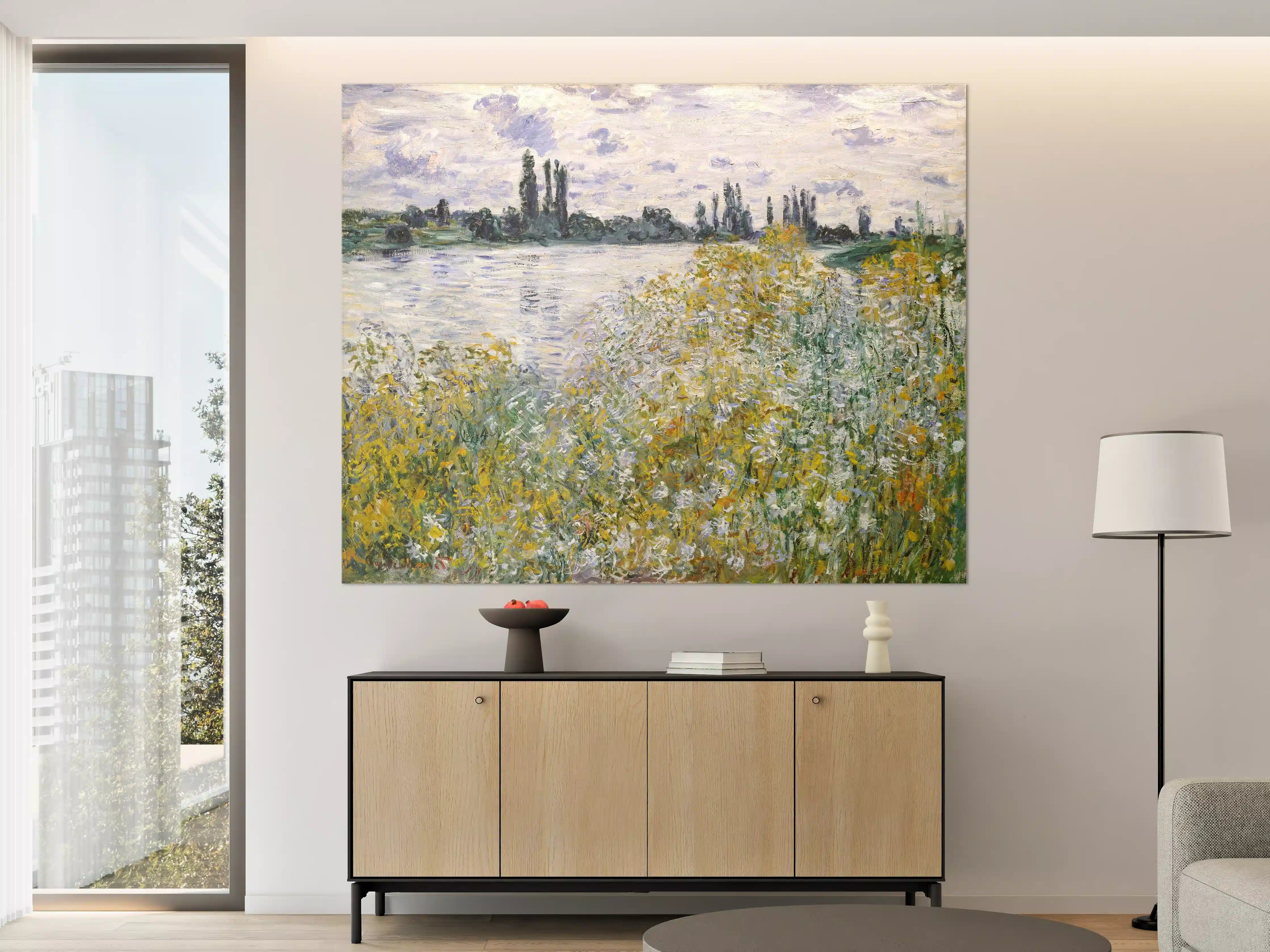 Große Wandbilder - Impressionistische Landschaft mit Wasser und Blumen