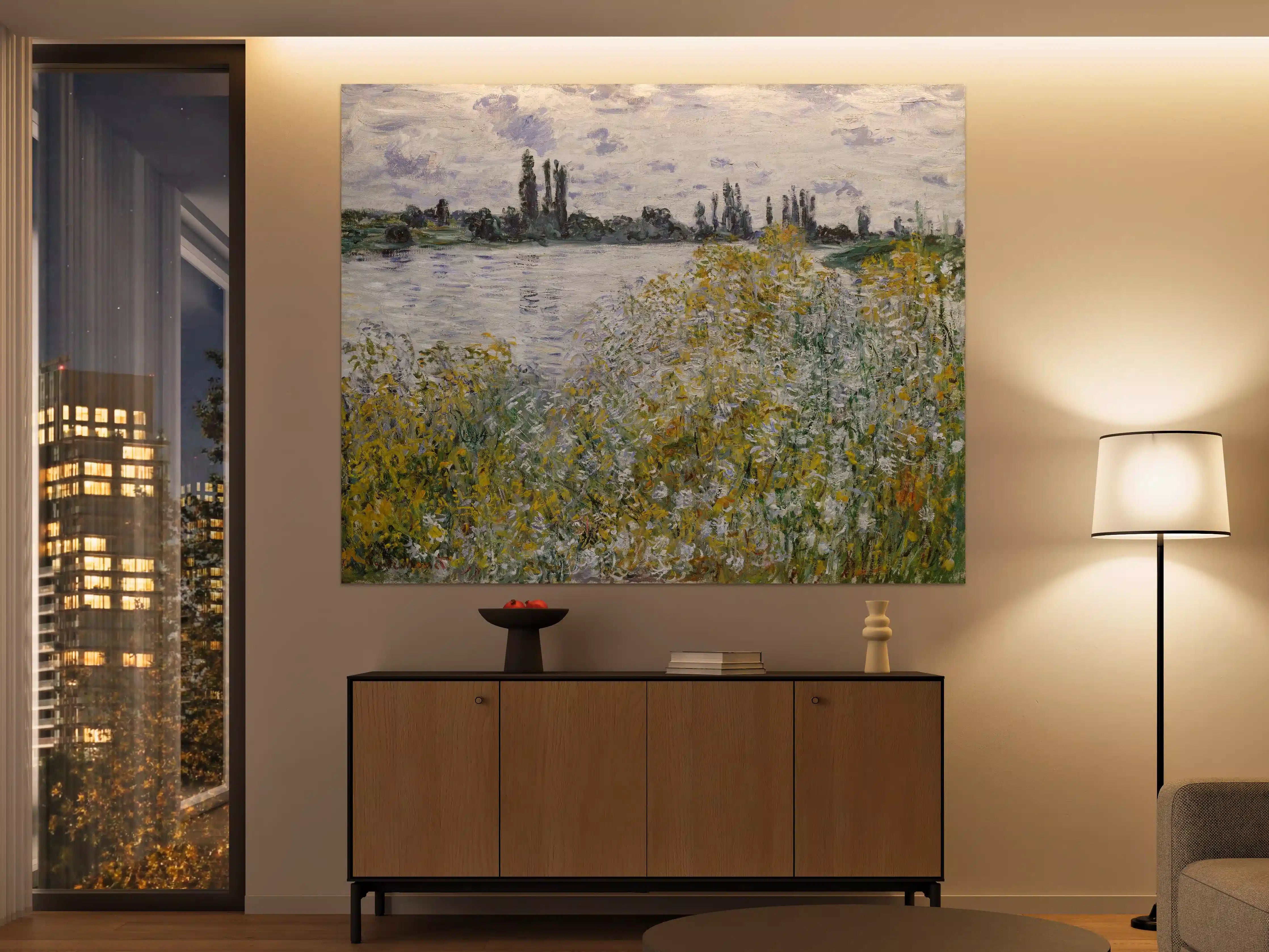 Große Wandbilder - Impressionistische Landschaft mit Wasser und Blumen