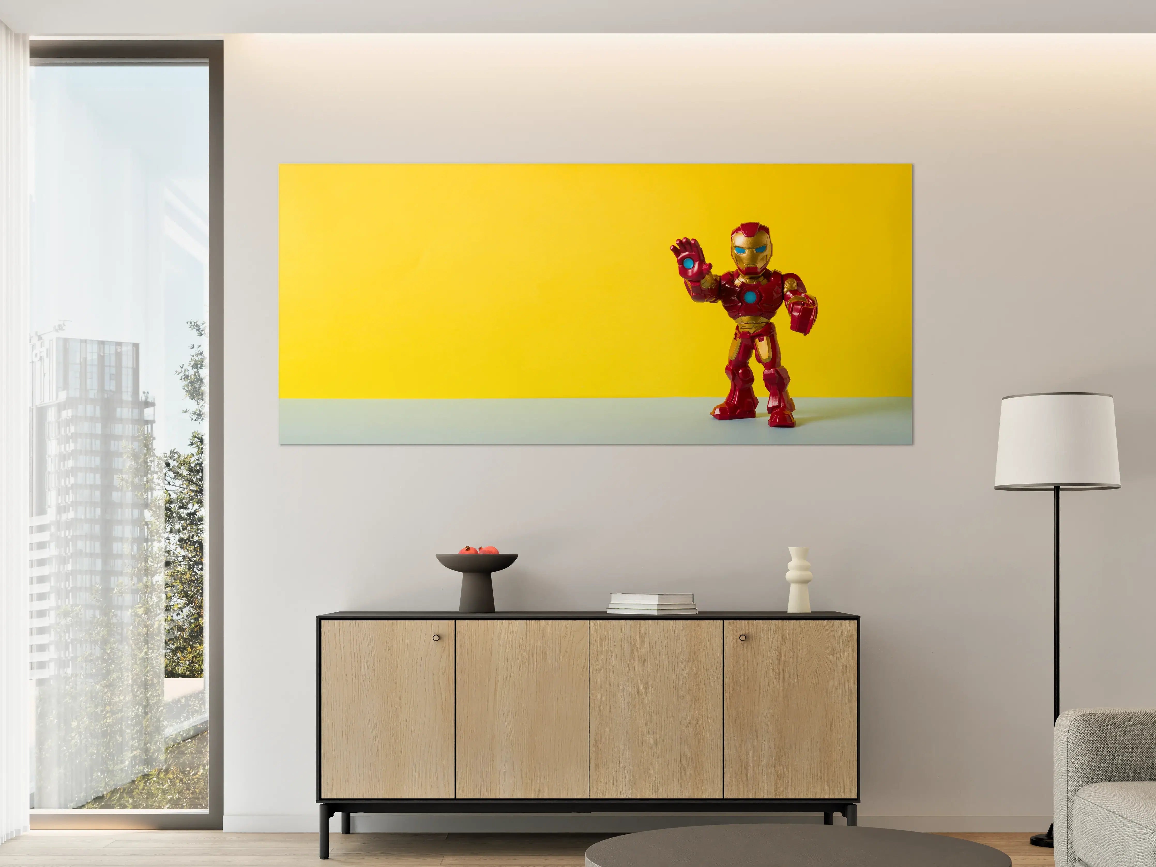 Große Wandbilder - Iron Man Figur Gelber Hintergrund