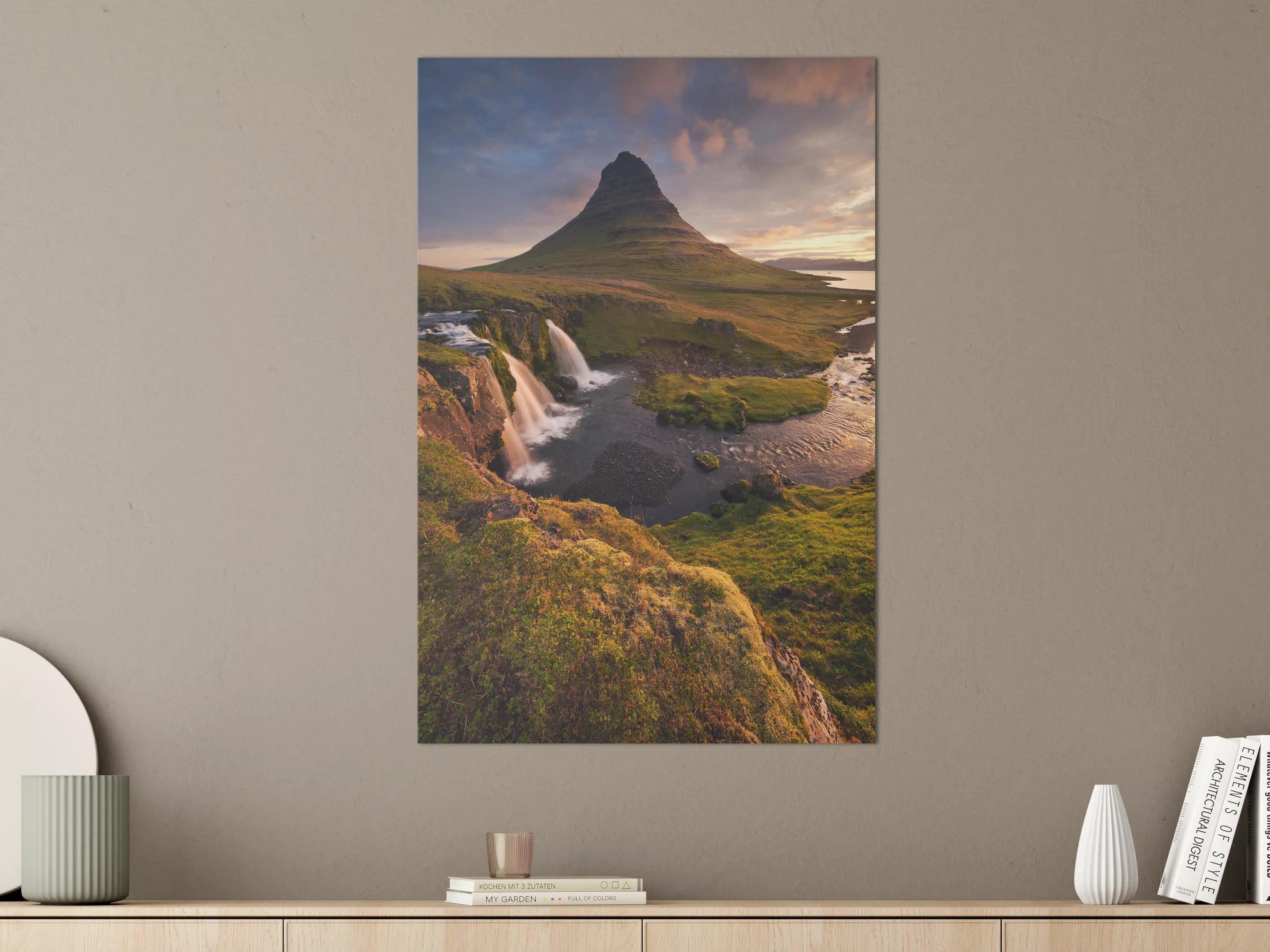 Große Wandbilder - Island Wasserfall Morgenrot