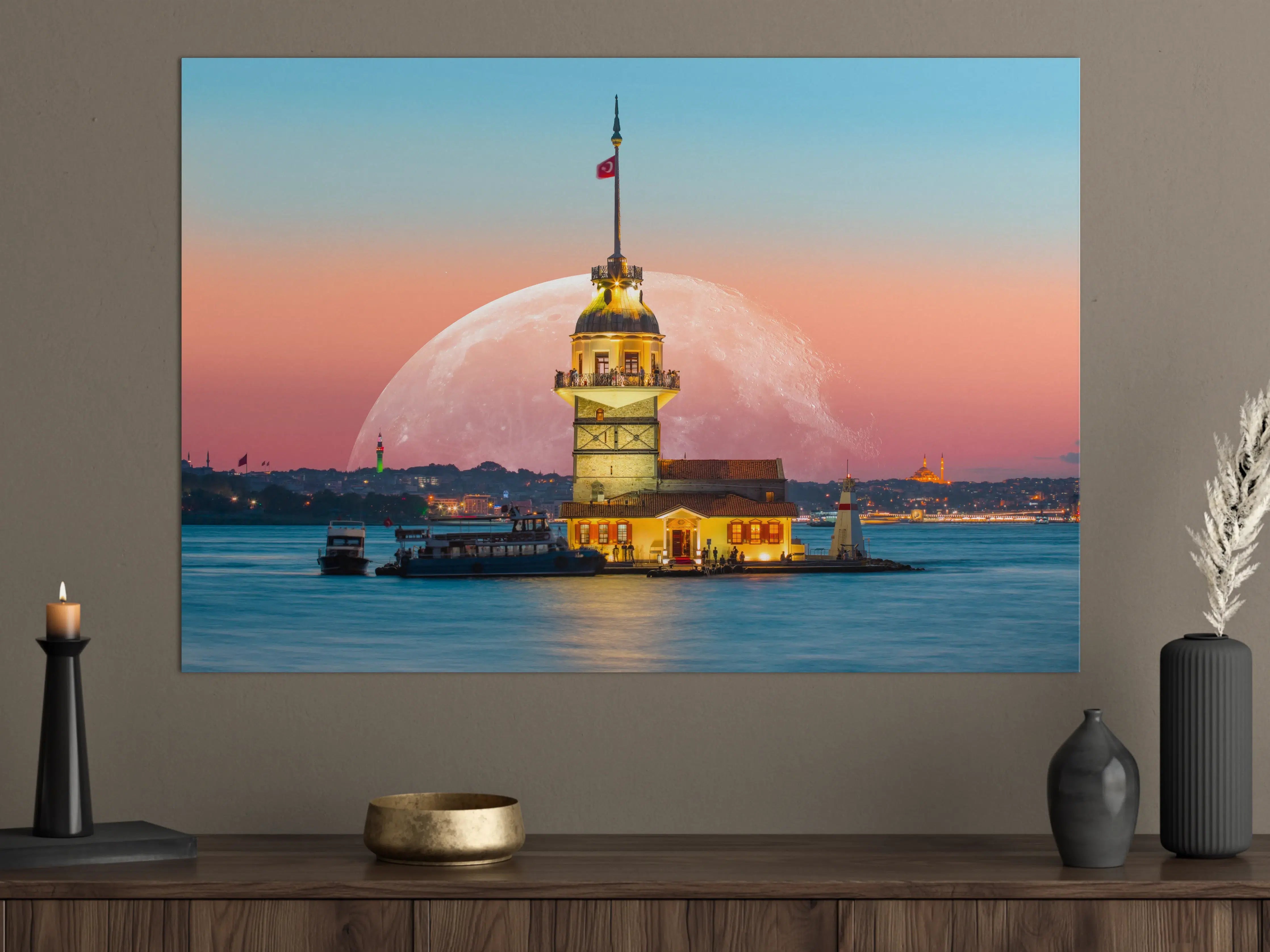 Große Wandbilder - Istanbuler Jungfernturm mit Supermond