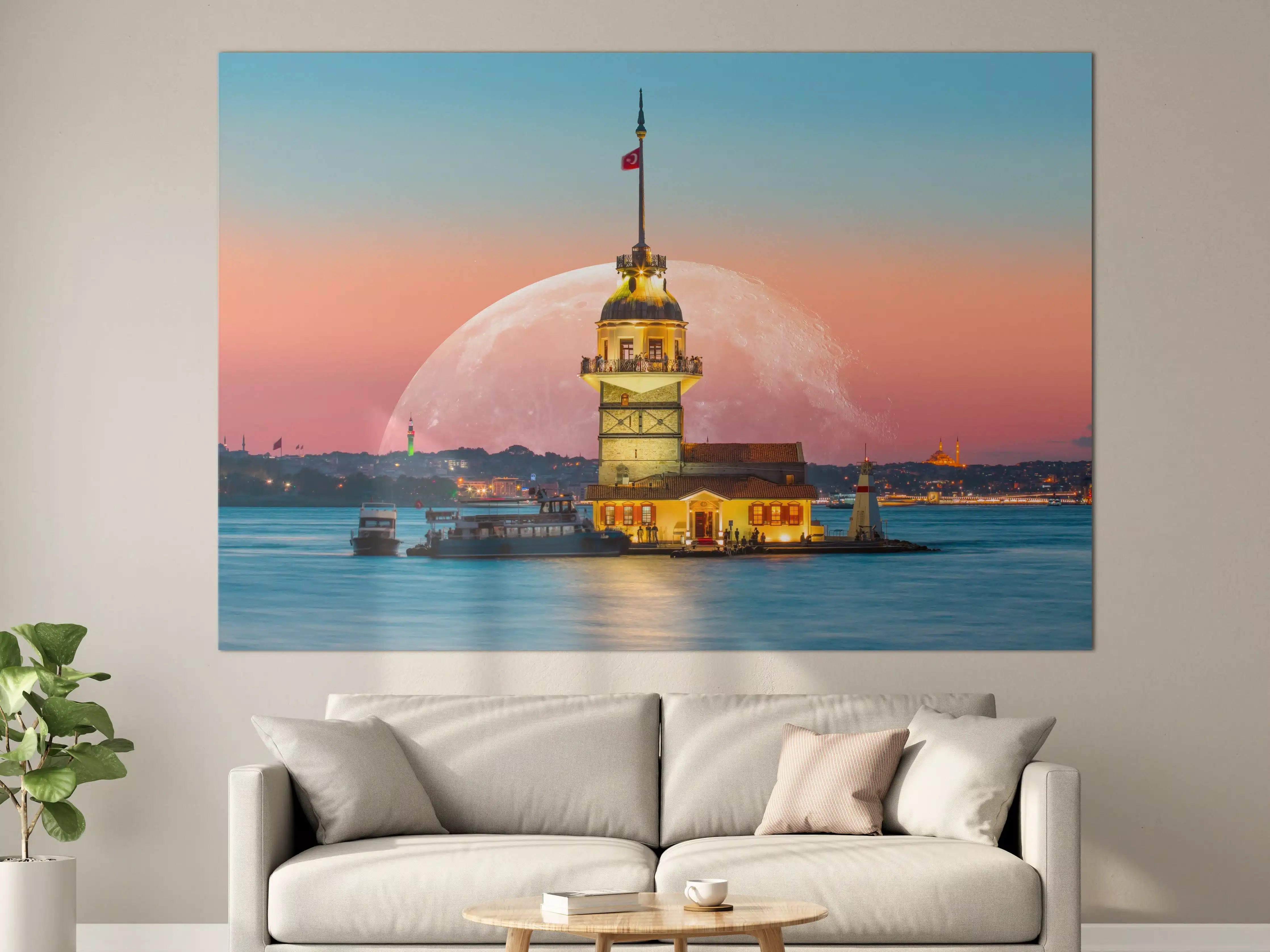 Große Wandbilder - Istanbuler Jungfernturm mit Supermond