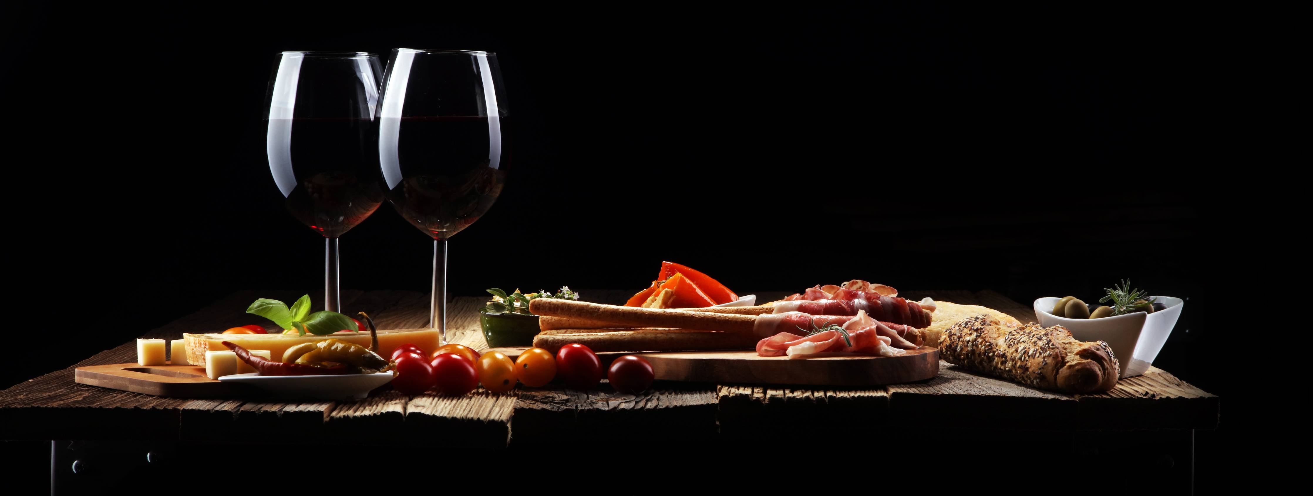 Große Wandbilder-Italienische Antipasto & Wein