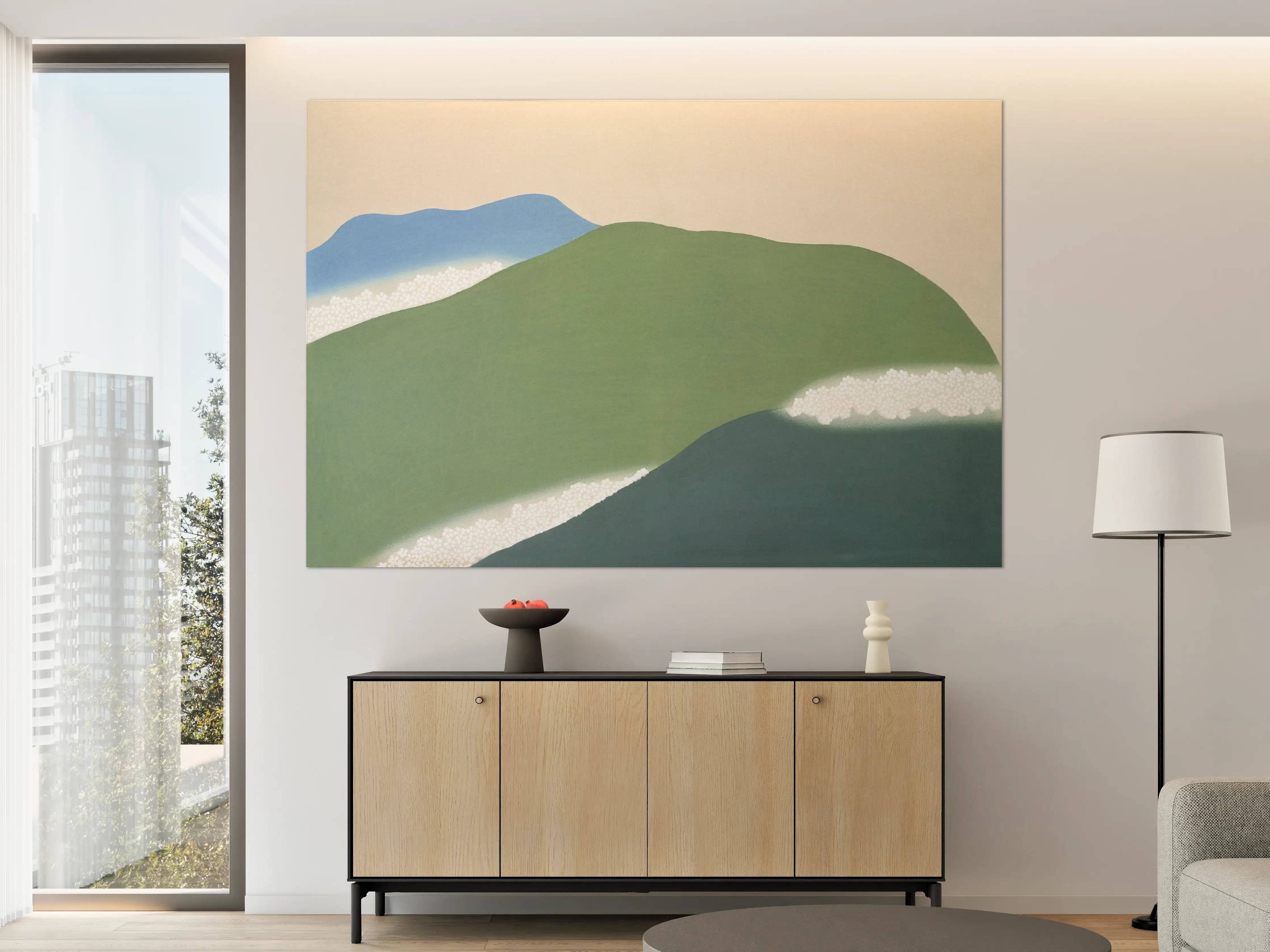 Große Wandbilder - Japanische Berglandschaft Grün-Blau