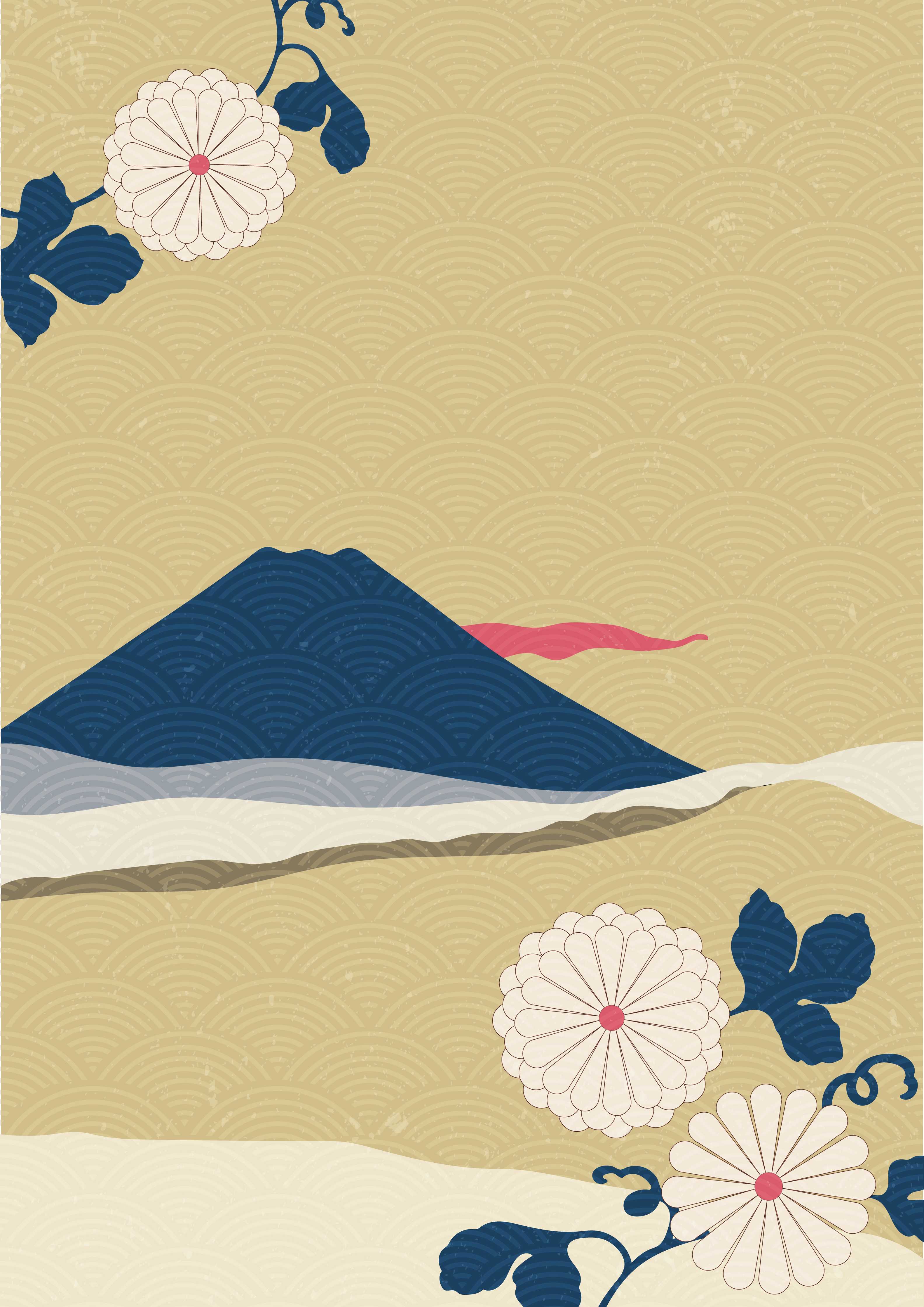 Große Wandbilder-Japanischer Berg mit blühenden Chrysanthemen