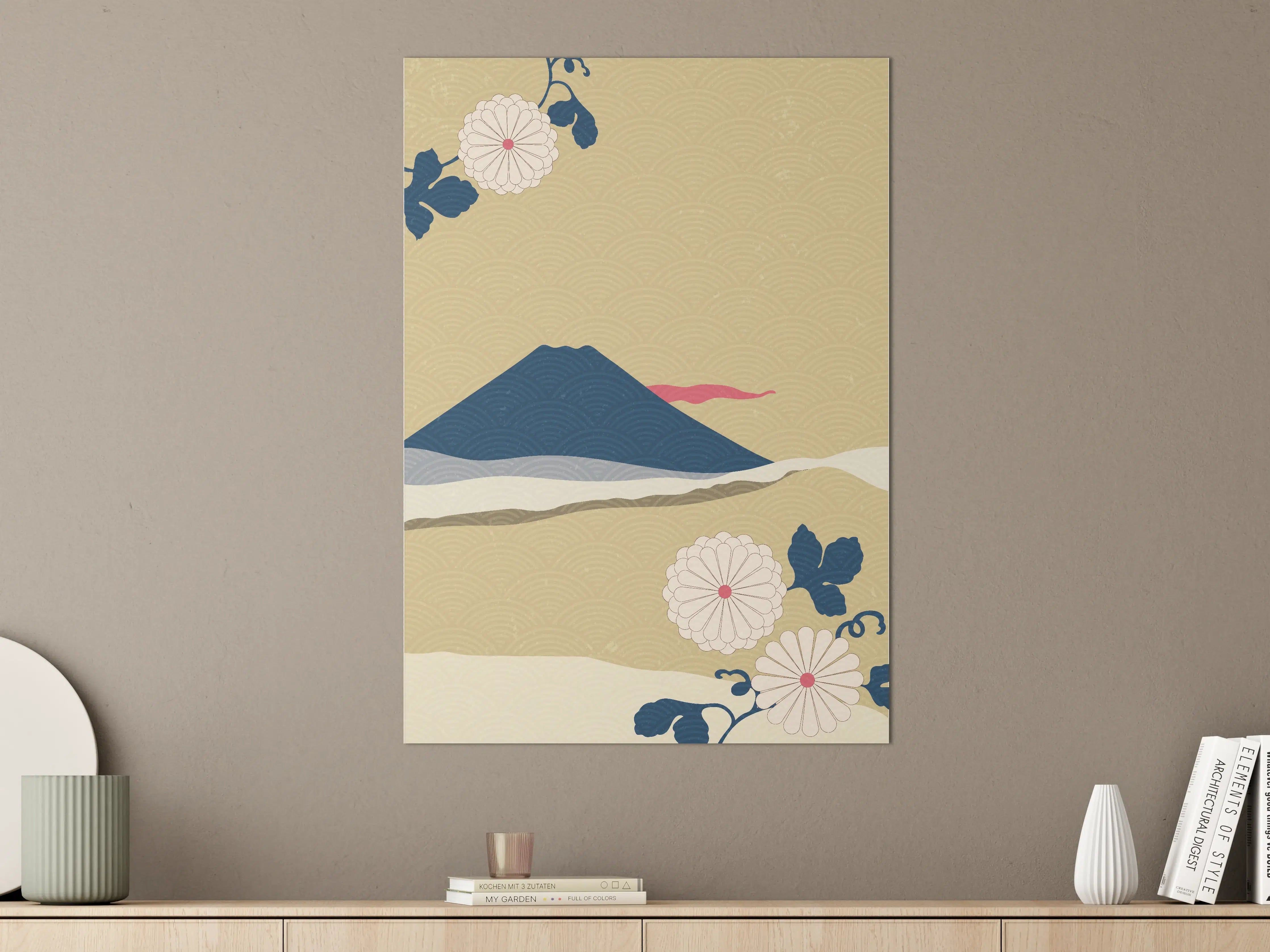 Große Wandbilder - Japanischer Berg mit blühenden Chrysanthemen