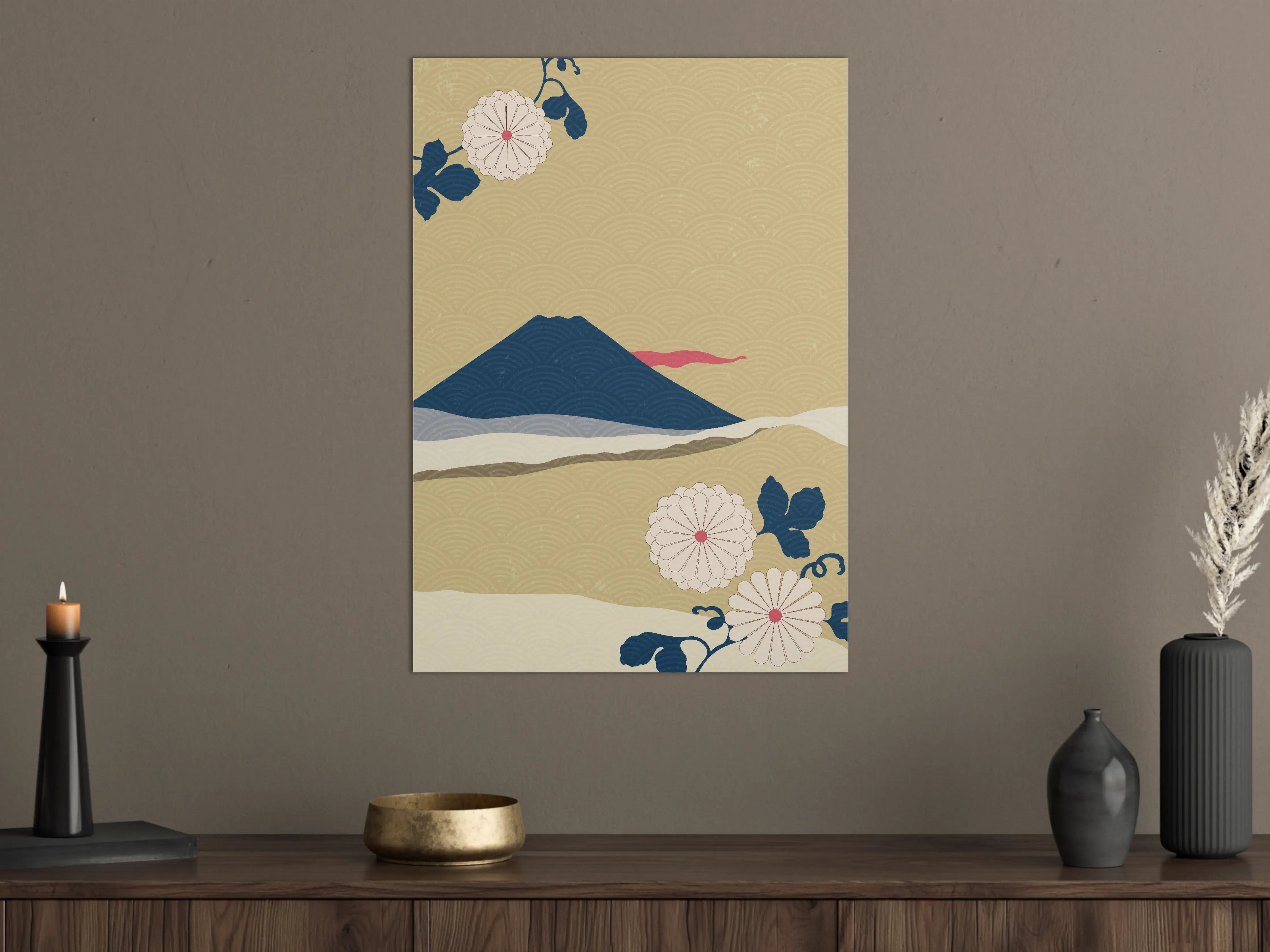 Große Wandbilder - Japanischer Berg mit blühenden Chrysanthemen