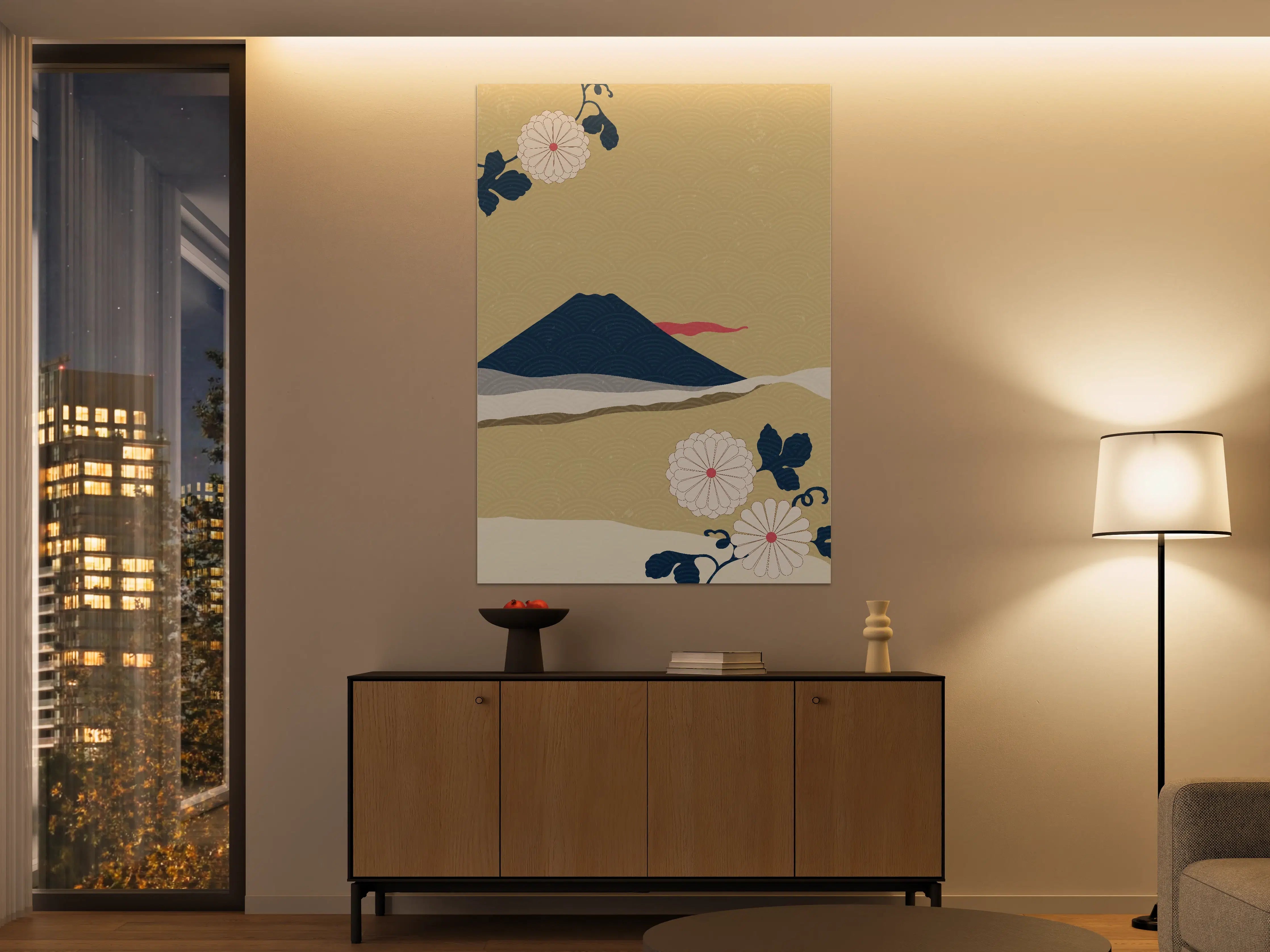 Große Wandbilder - Japanischer Berg mit blühenden Chrysanthemen