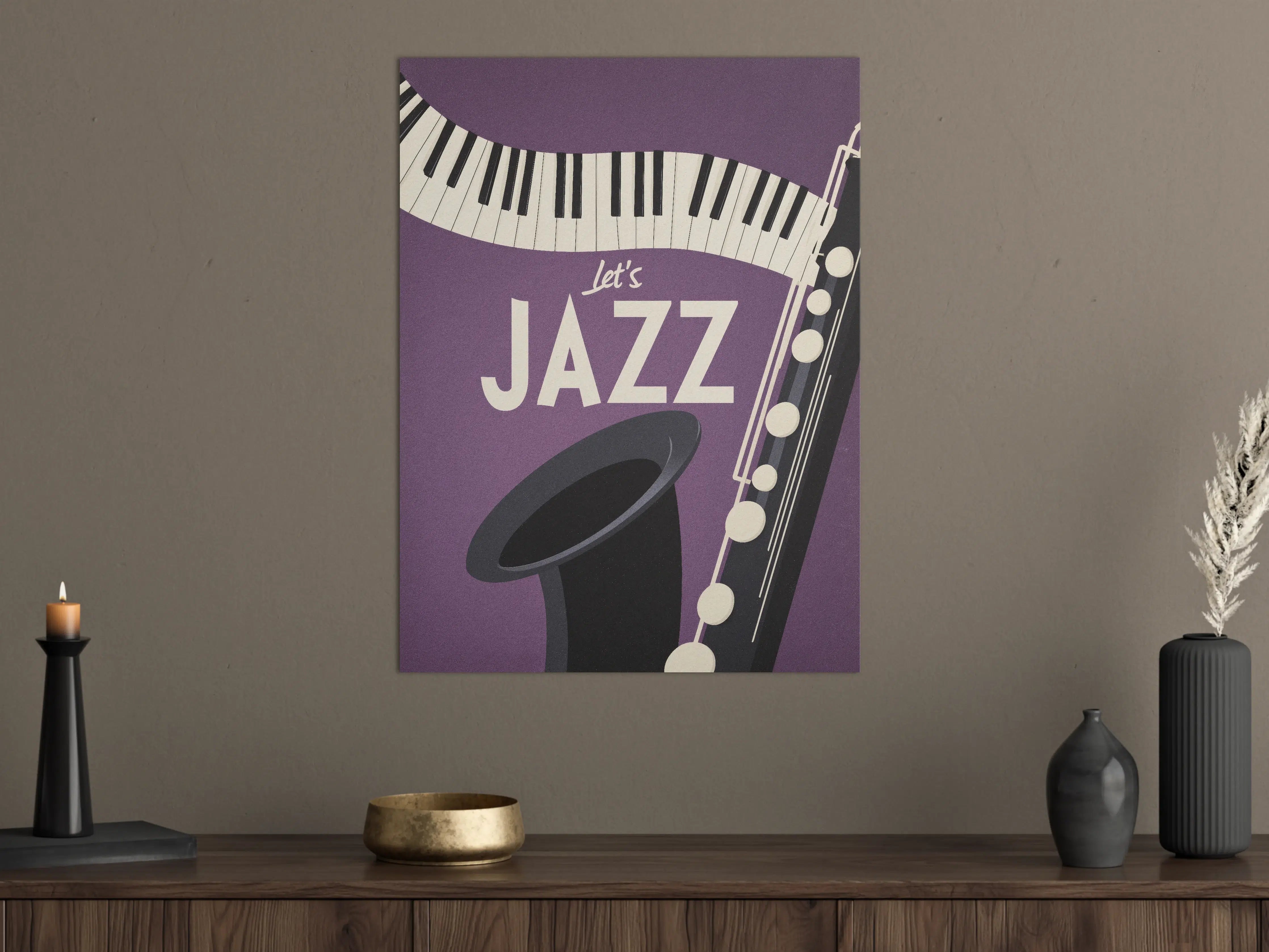 Große Wandbilder - Jazz-Musiknoten auf lila Hintergrund