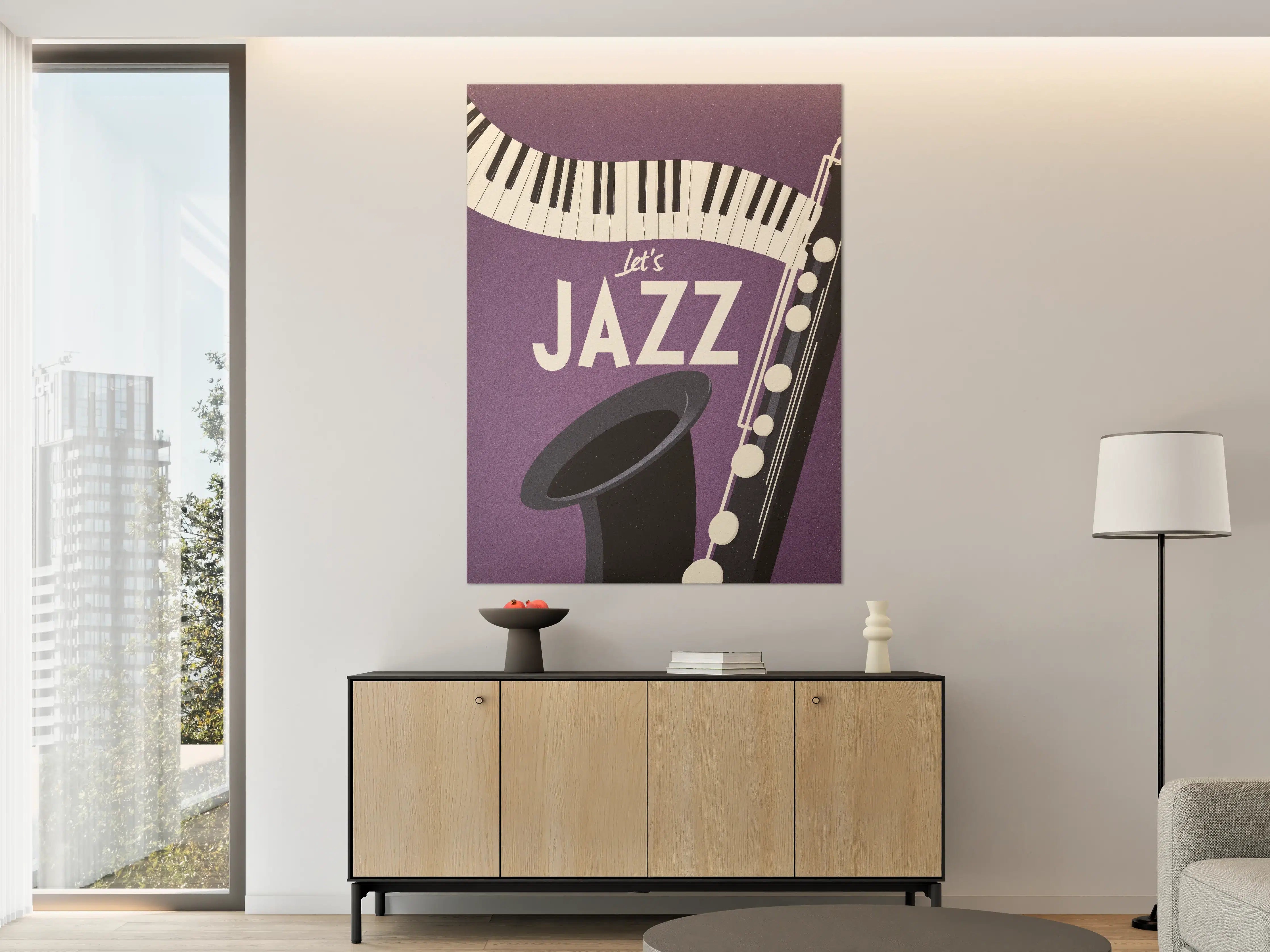 Große Wandbilder - Jazz-Musiknoten auf lila Hintergrund