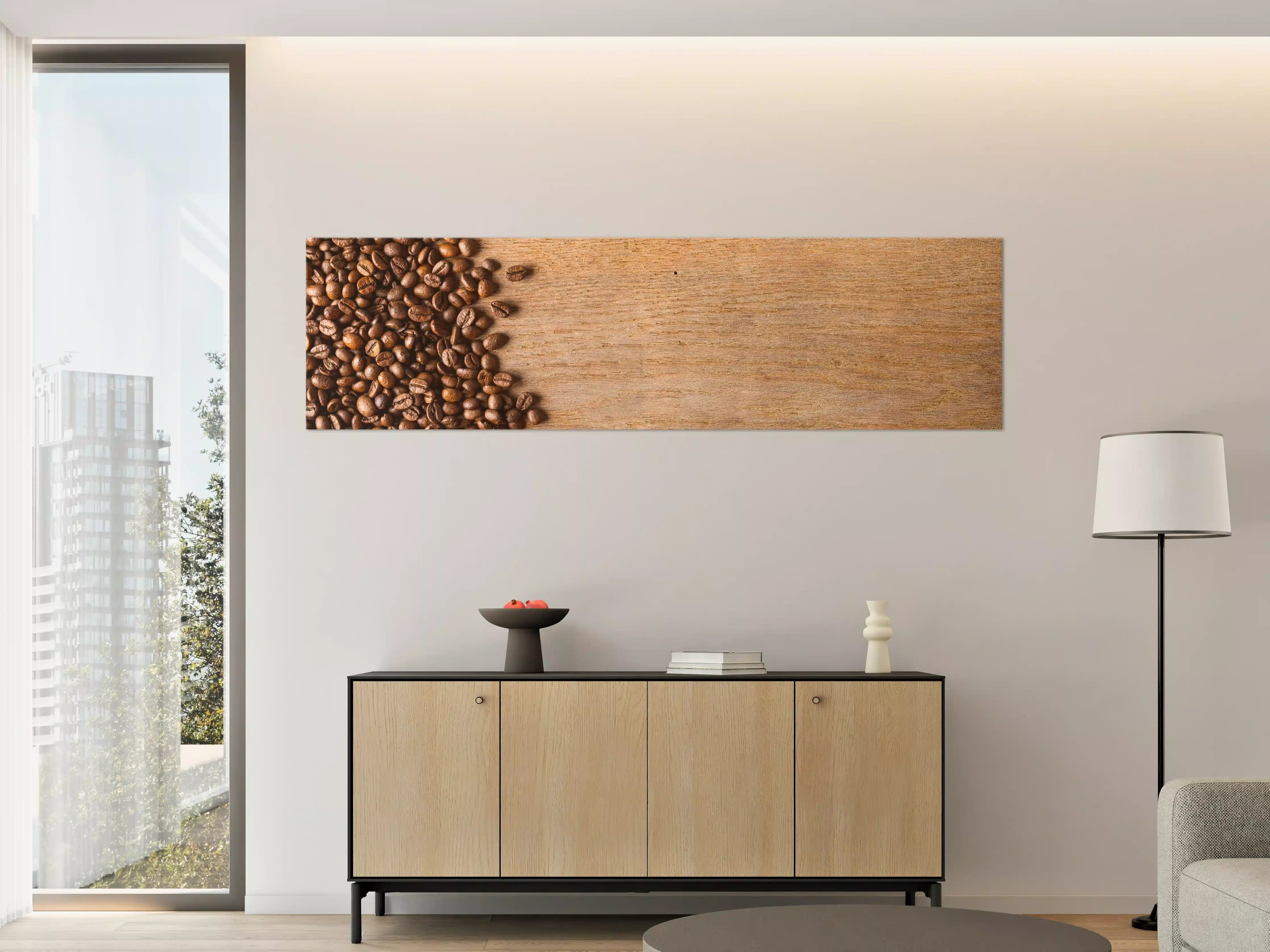 Große Wandbilder - Kaffeebohnen auf Holz
