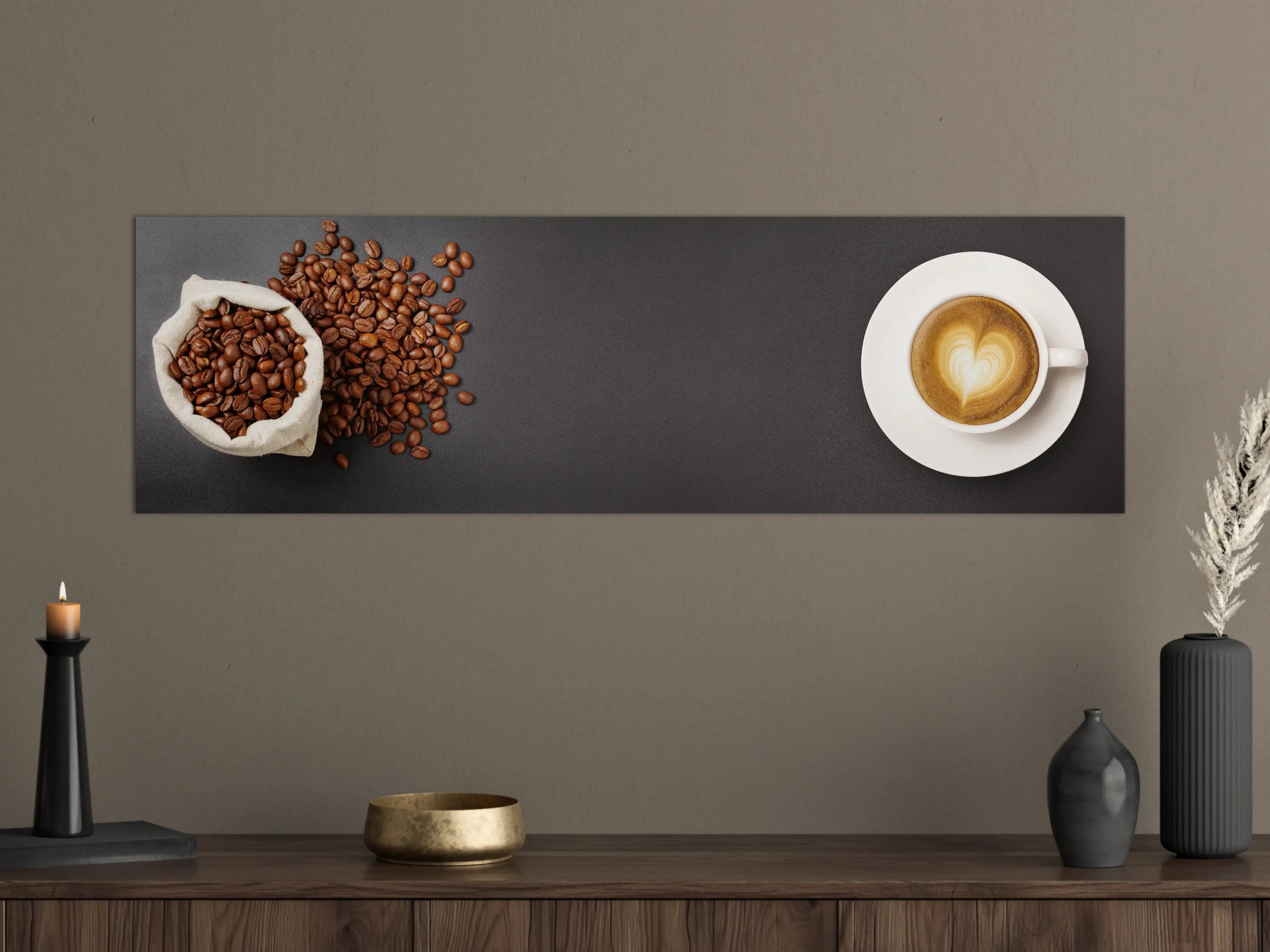 Große Wandbilder - Kaffeebohnen und Cappuccino Braun-Weiß