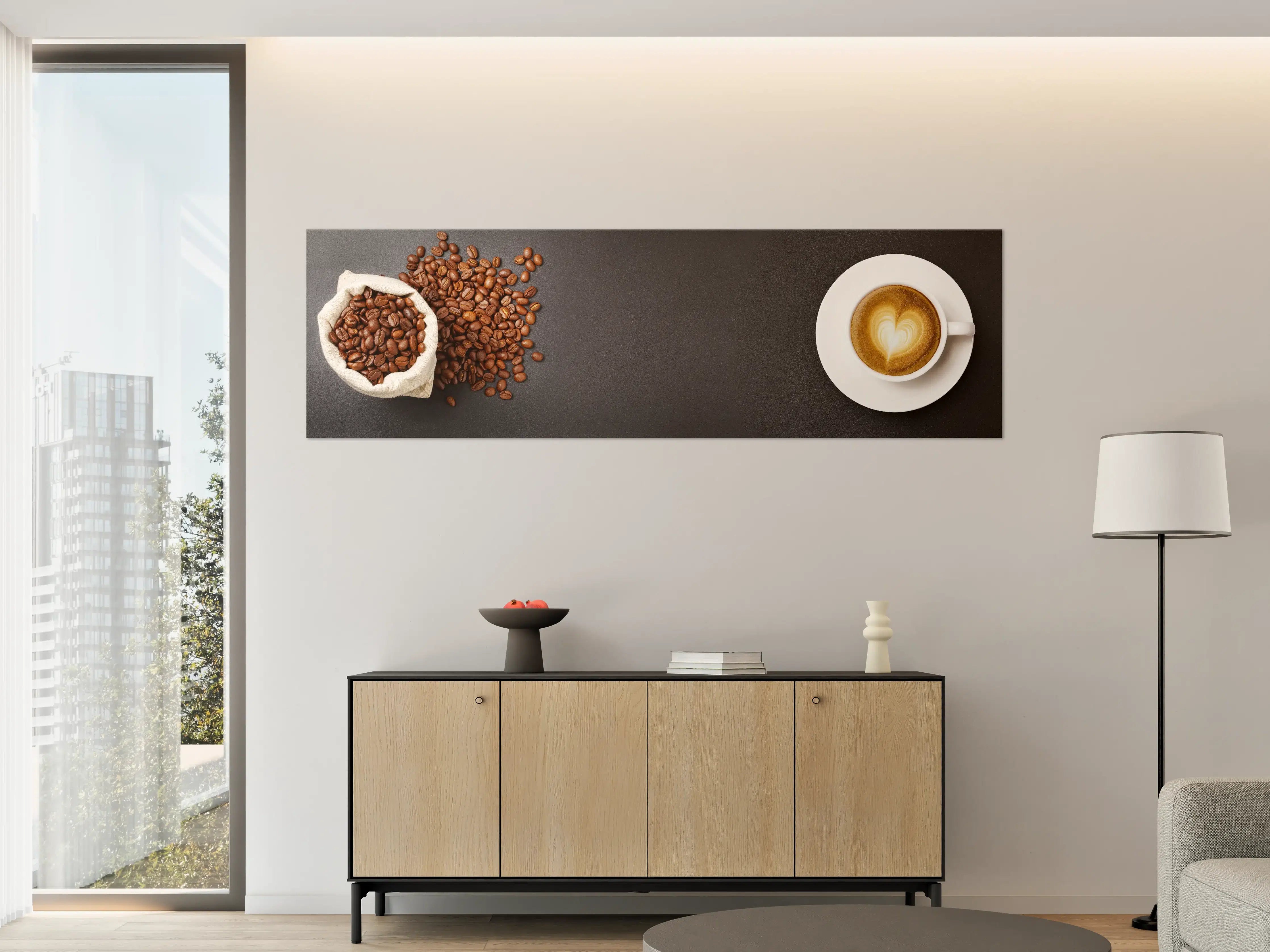 Große Wandbilder - Kaffeebohnen und Cappuccino Braun-Weiß