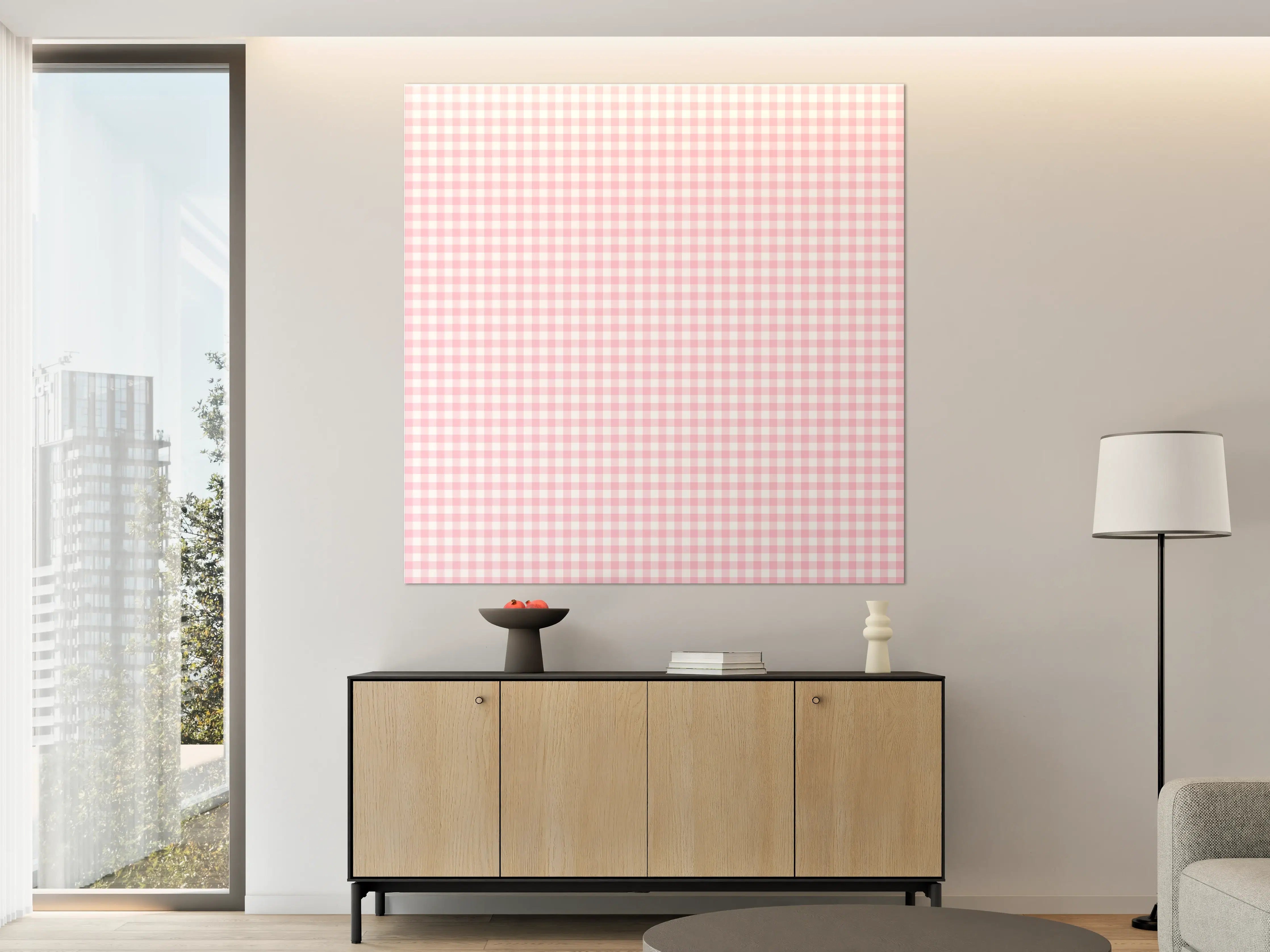 Große Wandbilder - Kariertes Vichy Pastellrosa Muster mit weißem Hintergrund