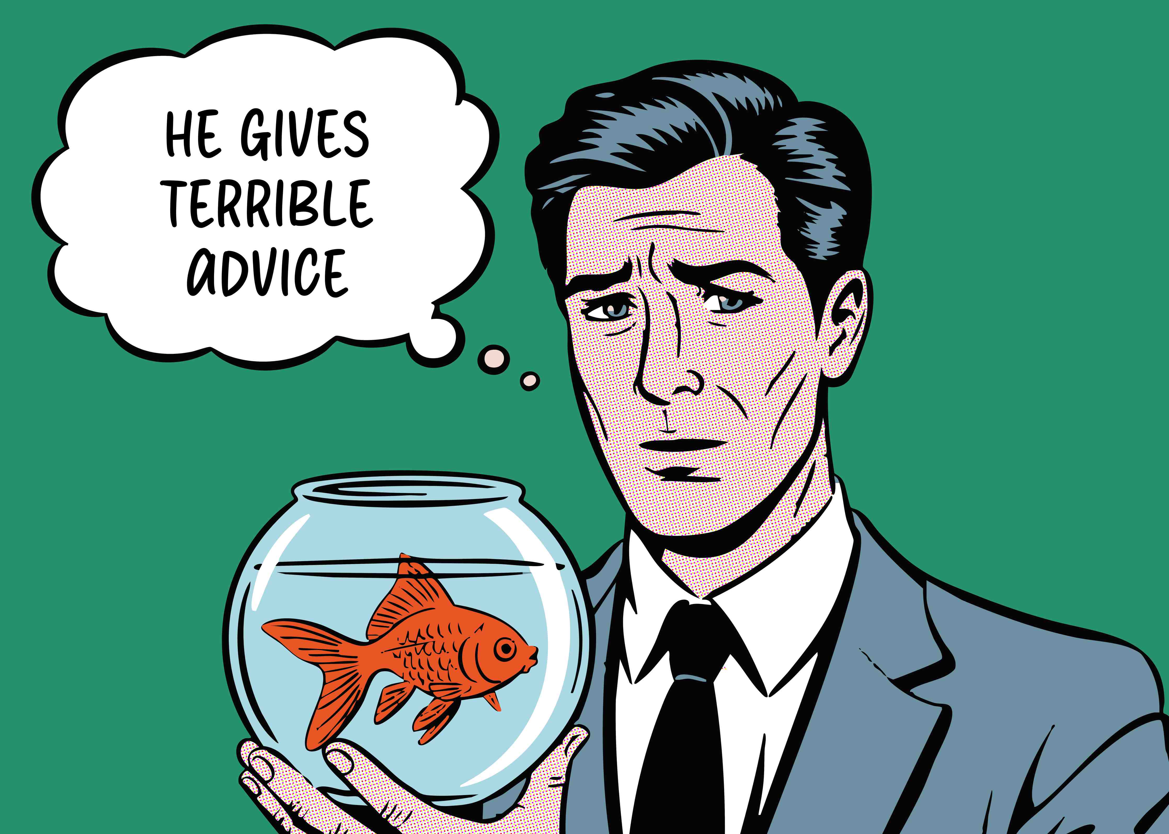 Große Wandbilder-Karikatur mit Fisch und Mann in Anzug