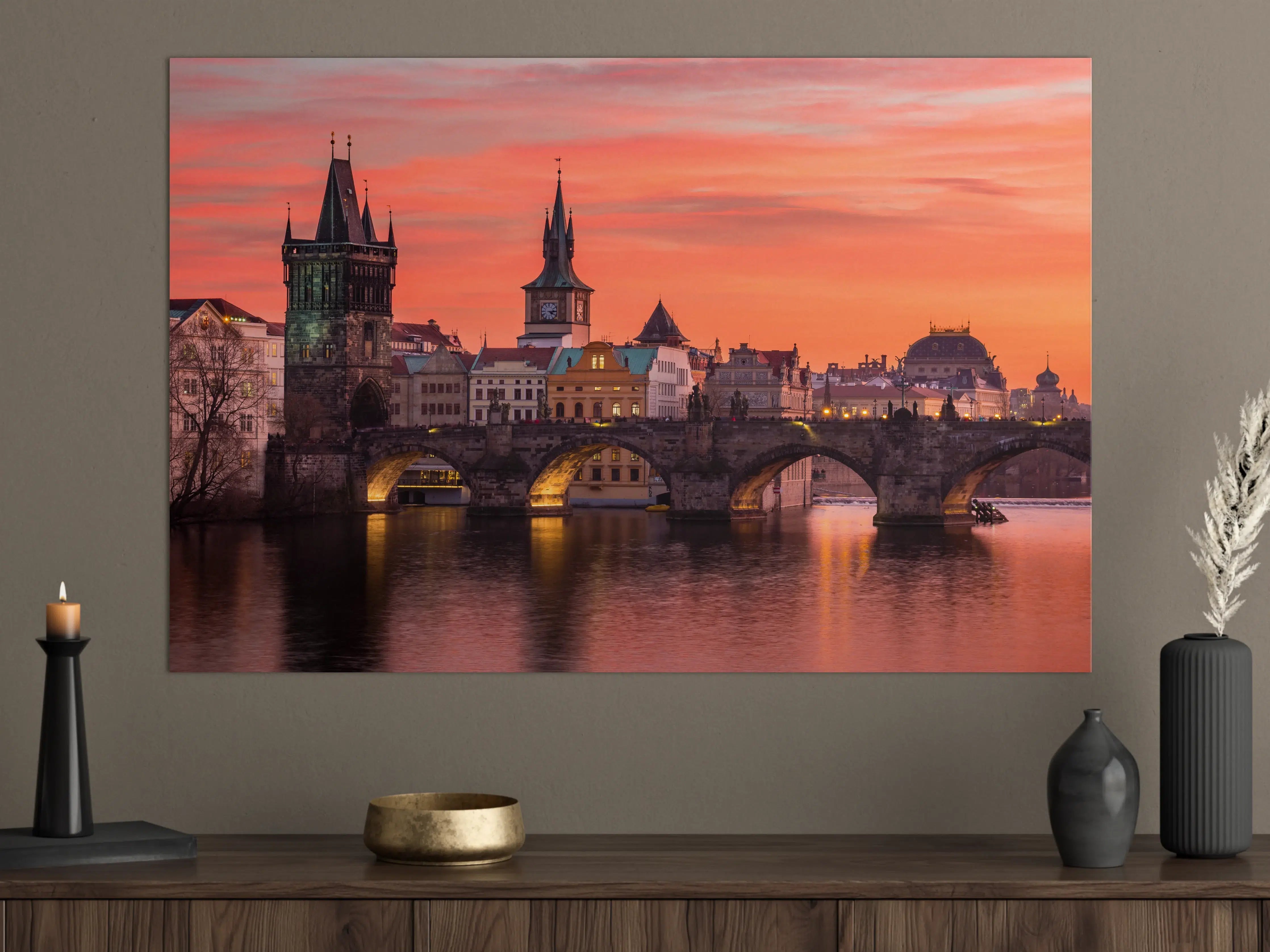 Große Wandbilder - Karlsbrücke in Prag bei Sonnenuntergang