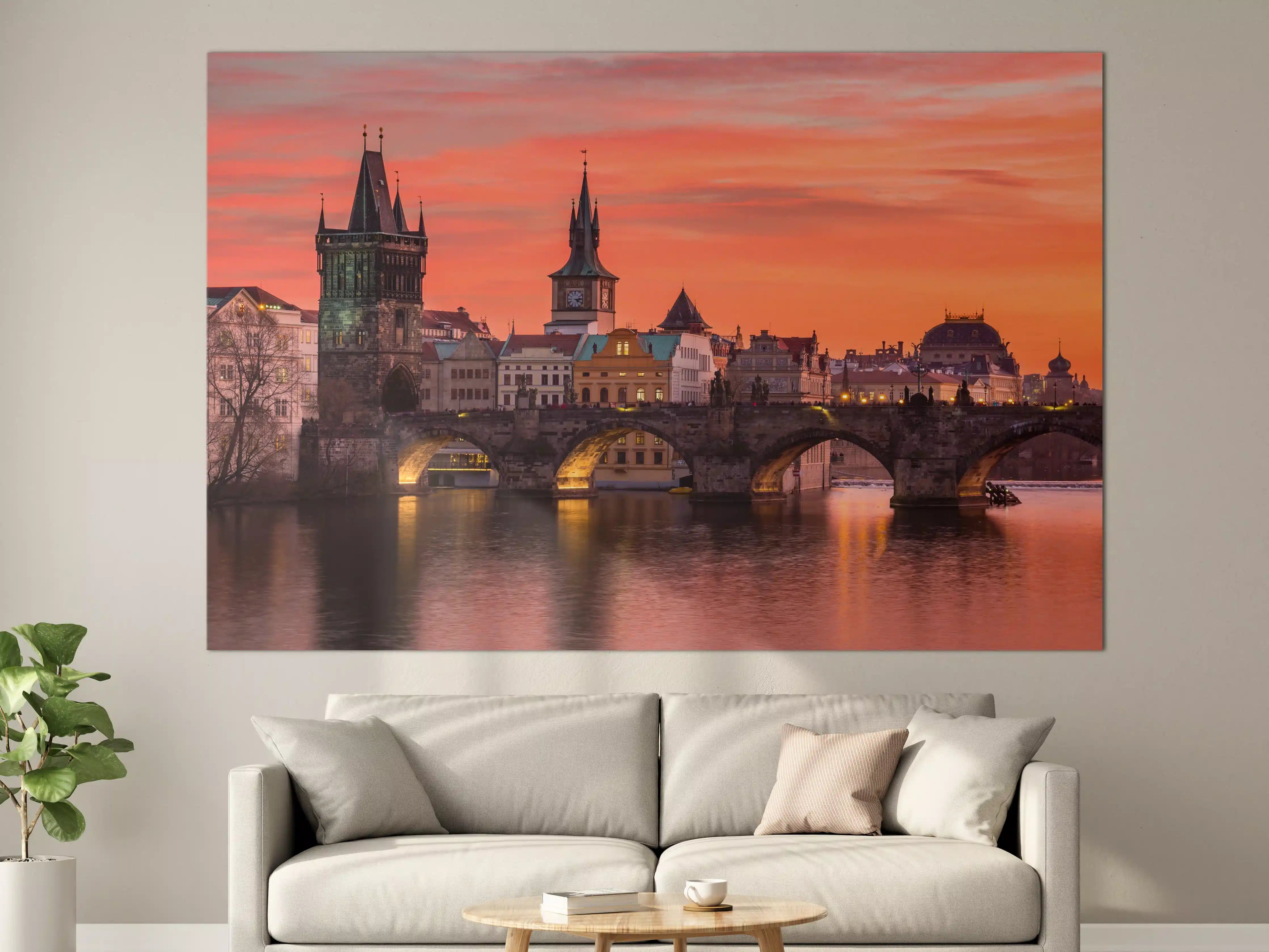 Große Wandbilder - Karlsbrücke in Prag bei Sonnenuntergang