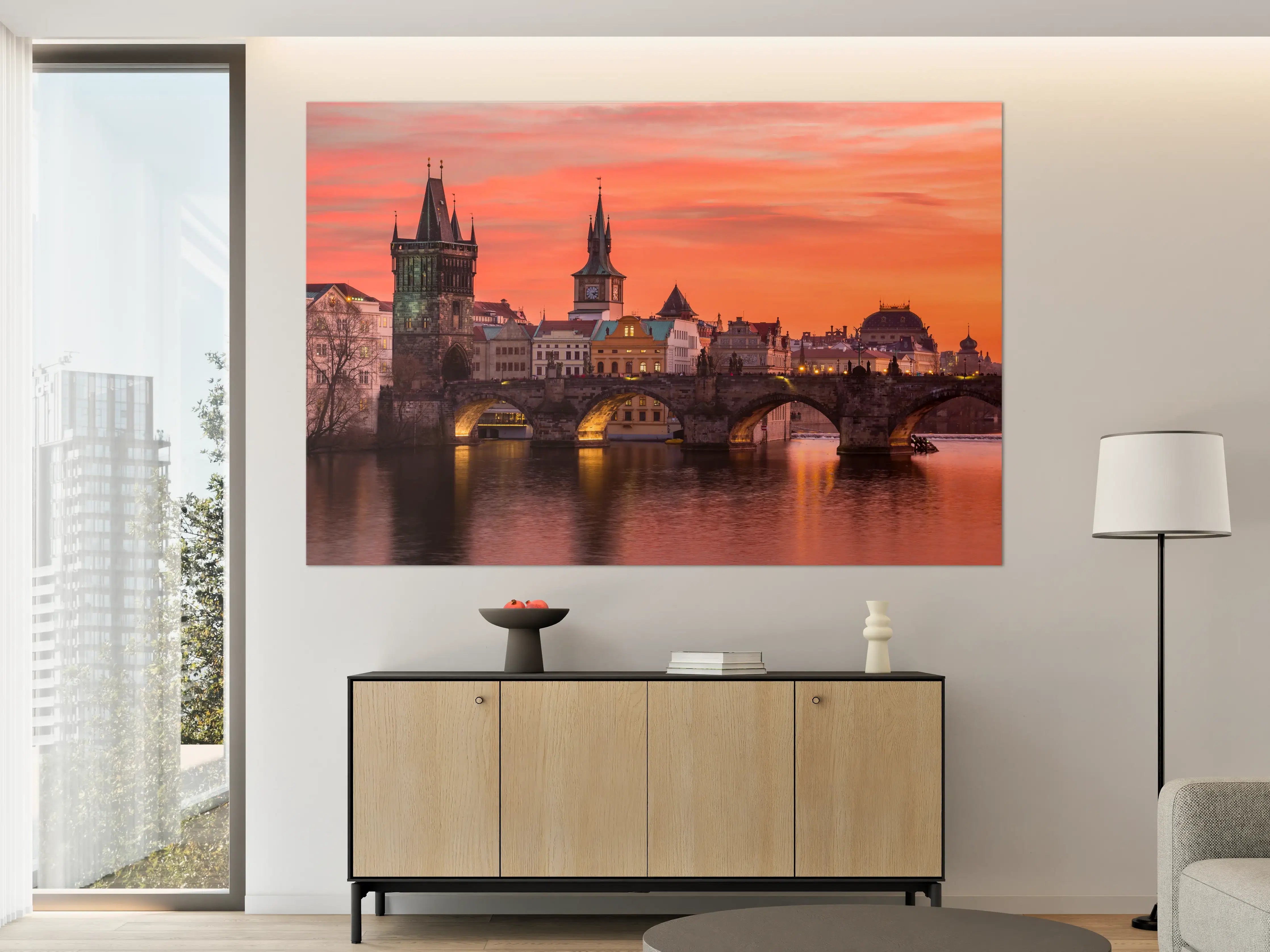 Große Wandbilder - Karlsbrücke in Prag bei Sonnenuntergang
