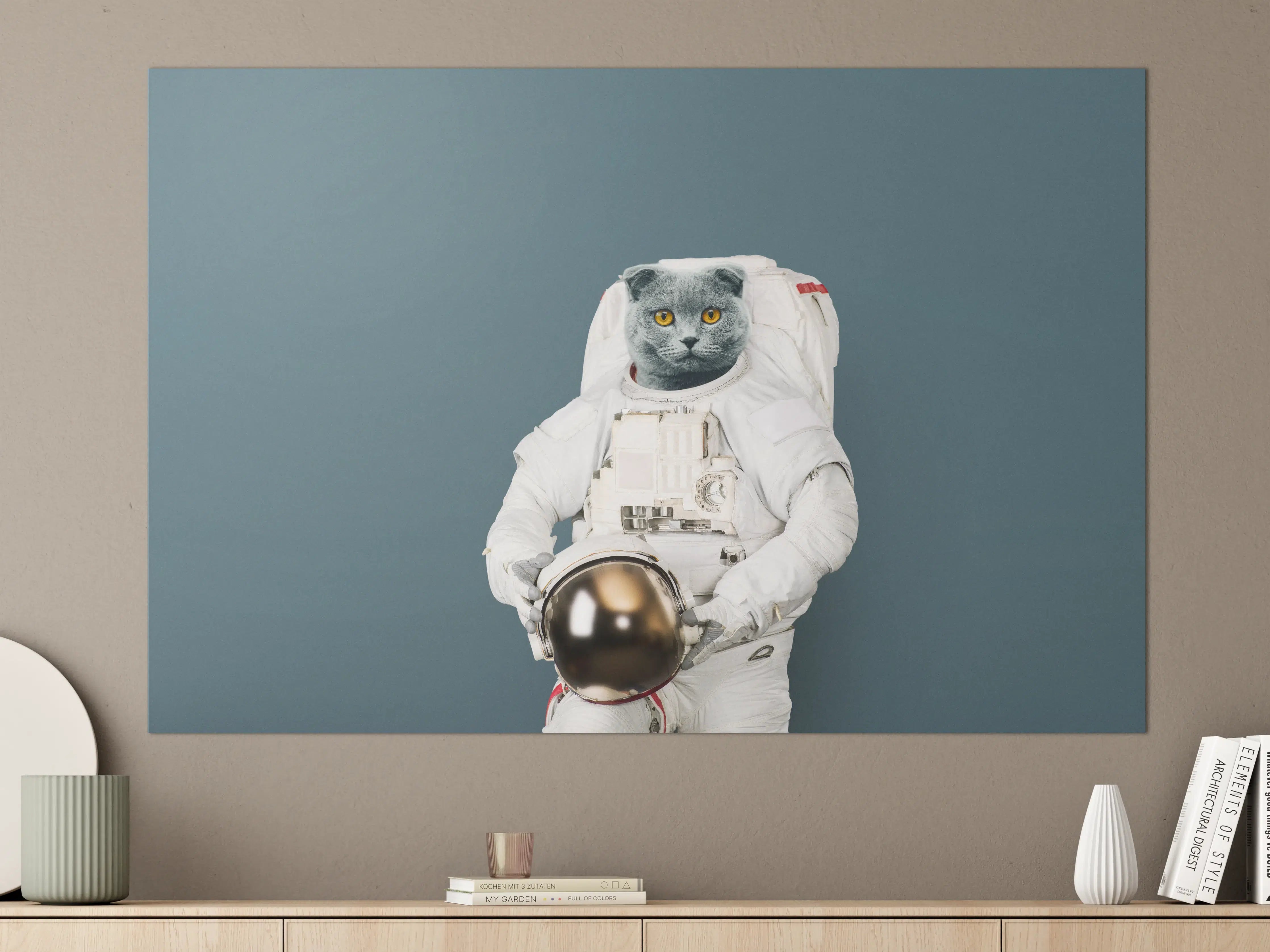 Große Wandbilder - Katzen-Astronaut Grau-Helm