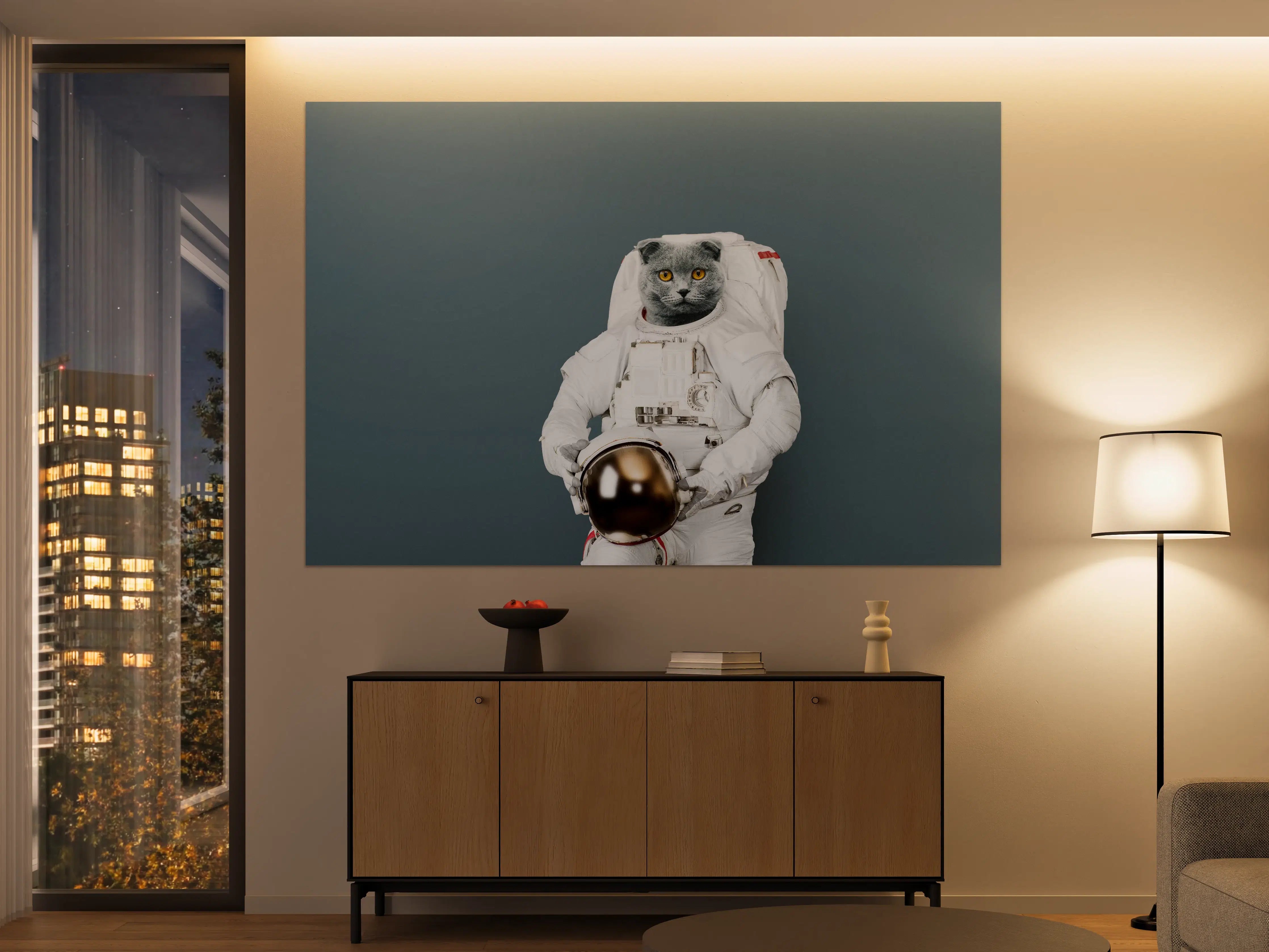 Große Wandbilder - Katzen-Astronaut Grau-Helm