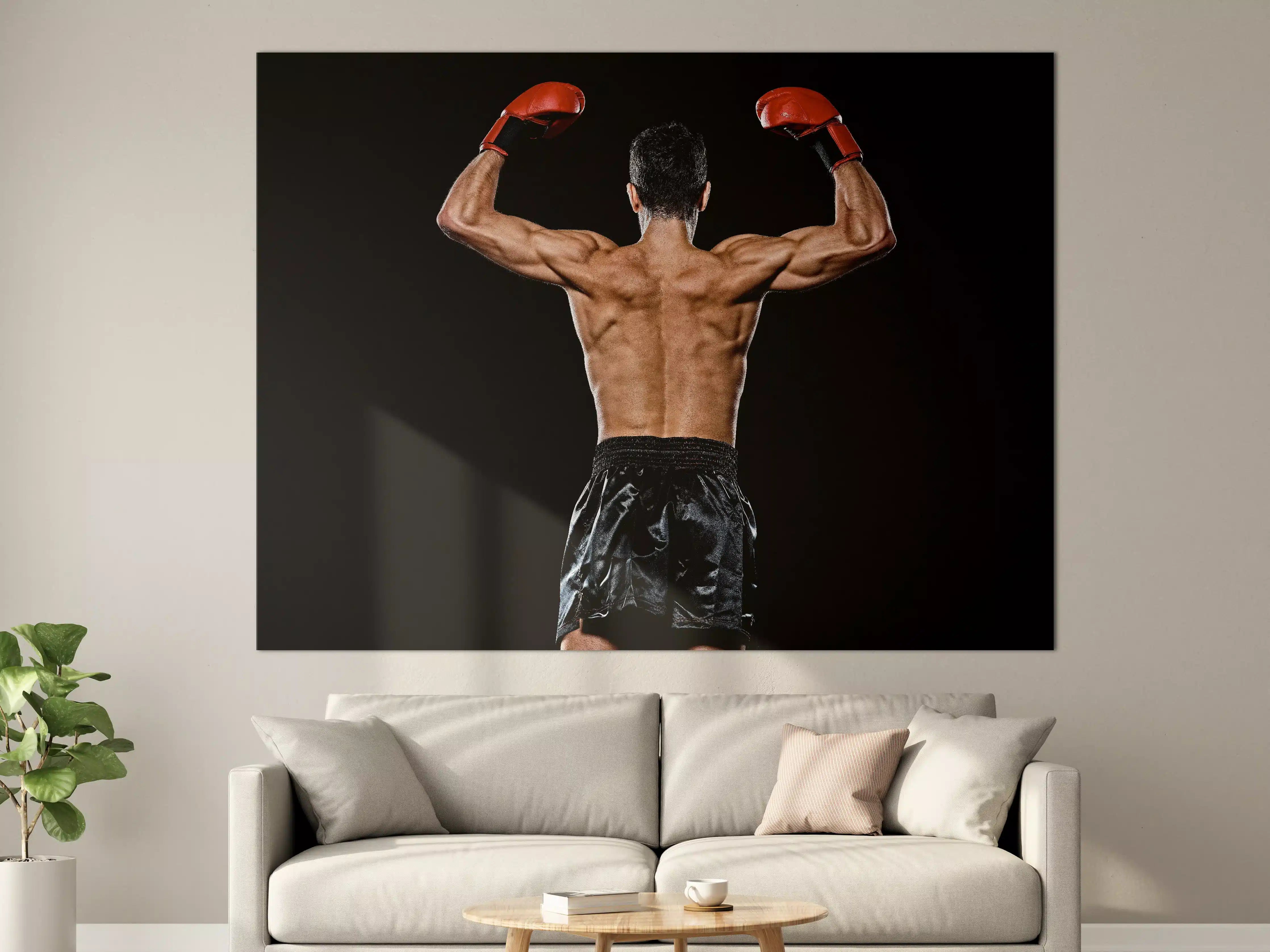 Große Wandbilder - Kaukasischer Boxer auf schwarzem Hintergrund