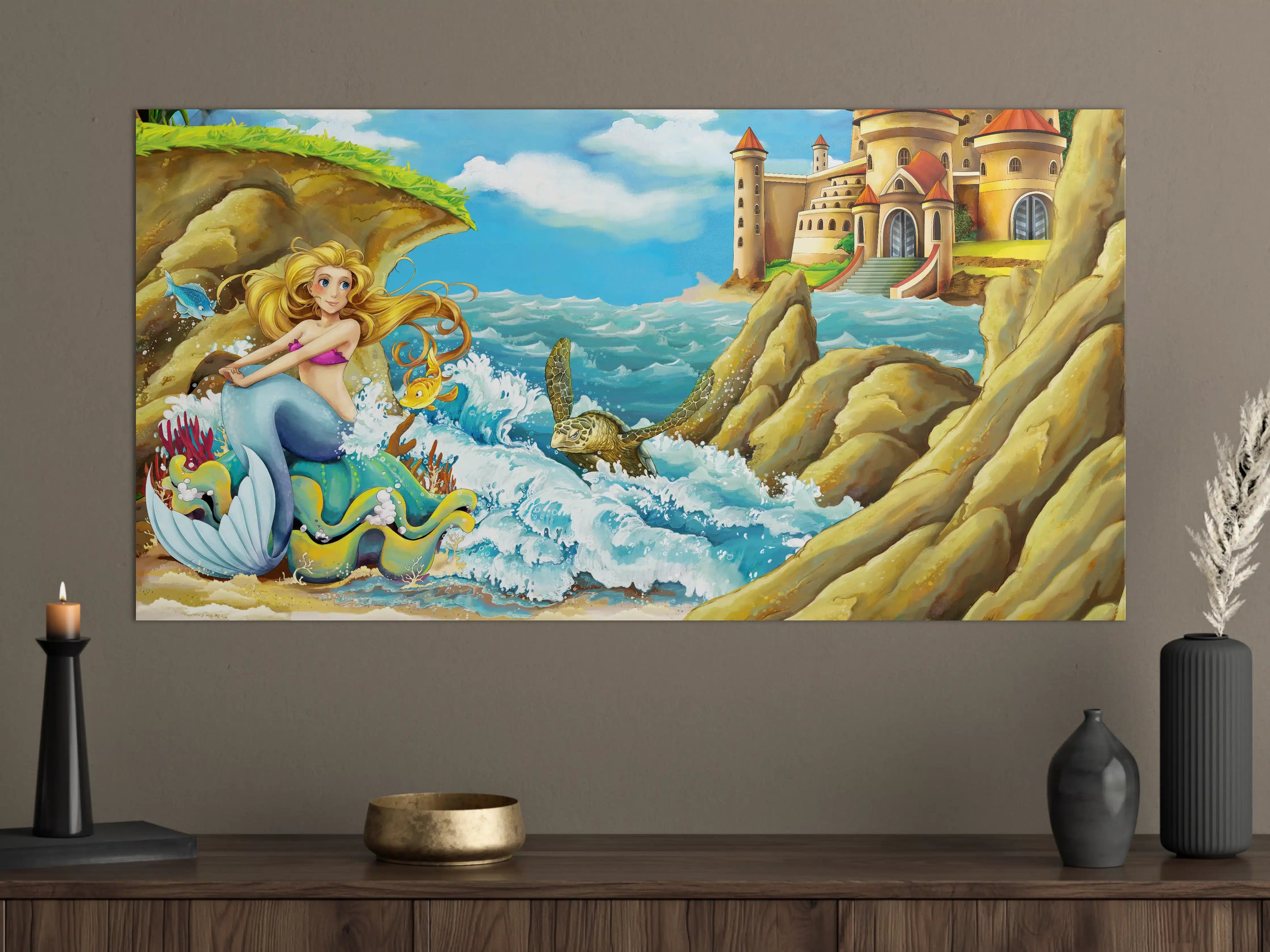 Große Wandbilder - Kindermotiv - Meerjungfrau mit Aussicht auf Schloss